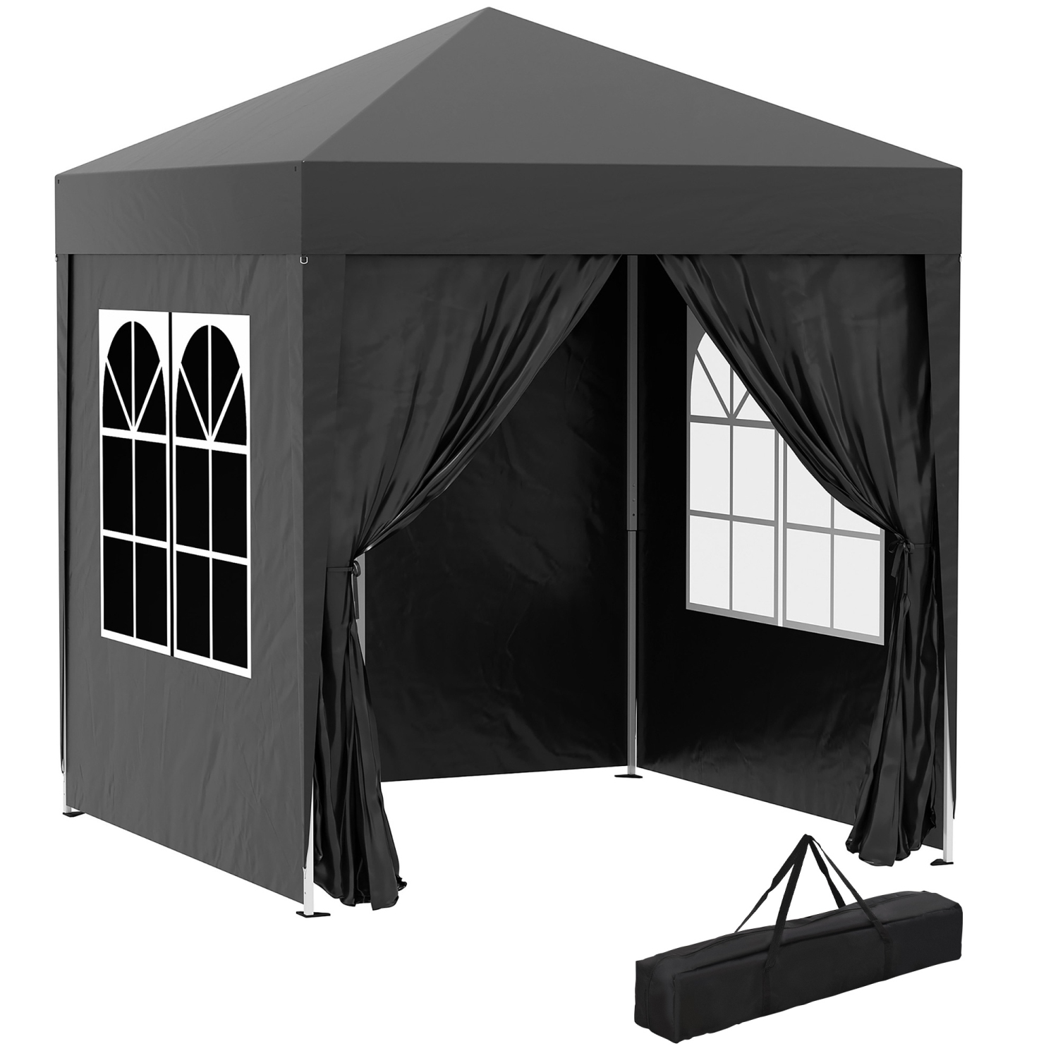 Outsunny 6.6x6.6ft Tente de fête en plein air pliante Gazebo Canopée avec murs latéraux noir