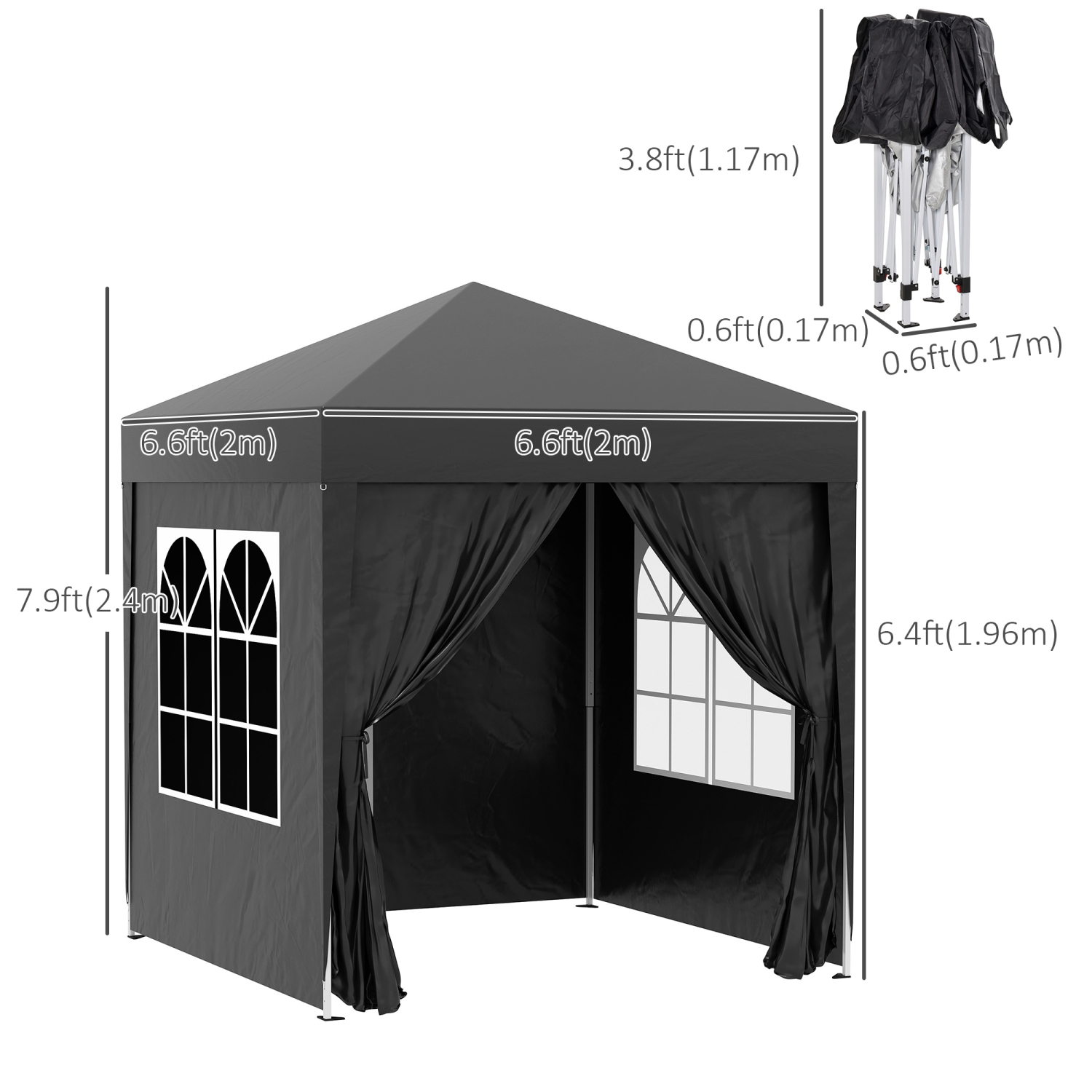 Outsunny 6.6x6.6ft Tente de fête en plein air pliante Gazebo Canopée avec murs latéraux noir