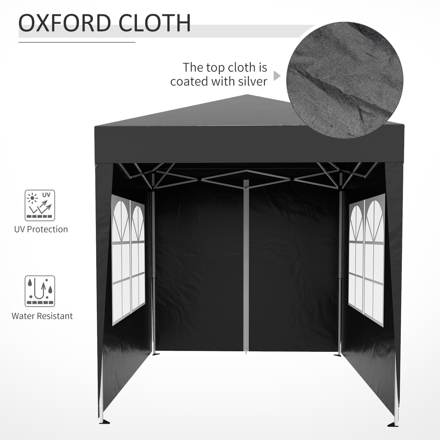 Outsunny 6.6x6.6ft Tente de fête en plein air pliante Gazebo Canopée avec murs latéraux noir
