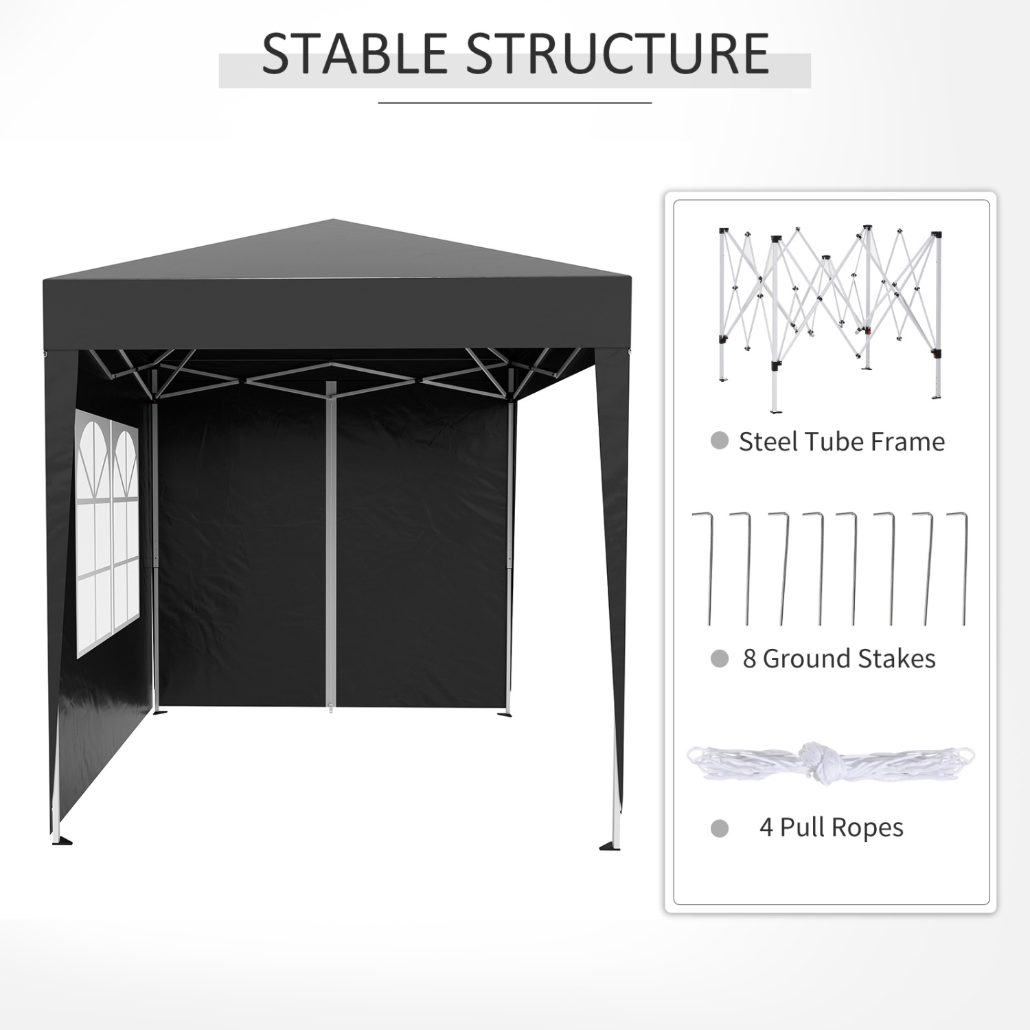 Outsunny 6.6x6.6ft Tente de fête en plein air pliante Gazebo Canopée avec murs latéraux noir