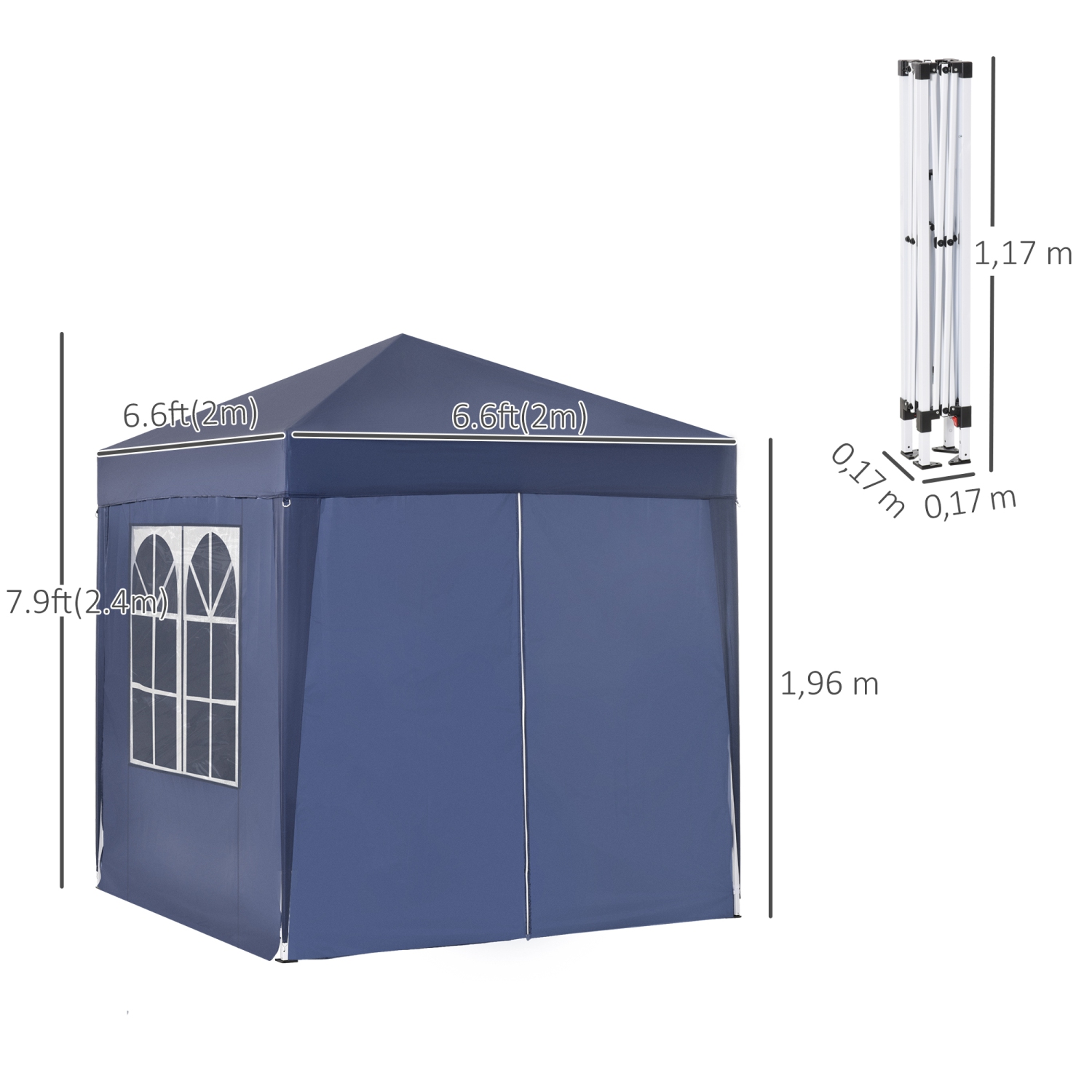 Outsunny 6.6'x6.6' Pop Up Gazebo Canopy Tent with Sidewalls, Instant Sun Shelter, with Carry Bag, for Outdoor, Garden, Patio, Blue