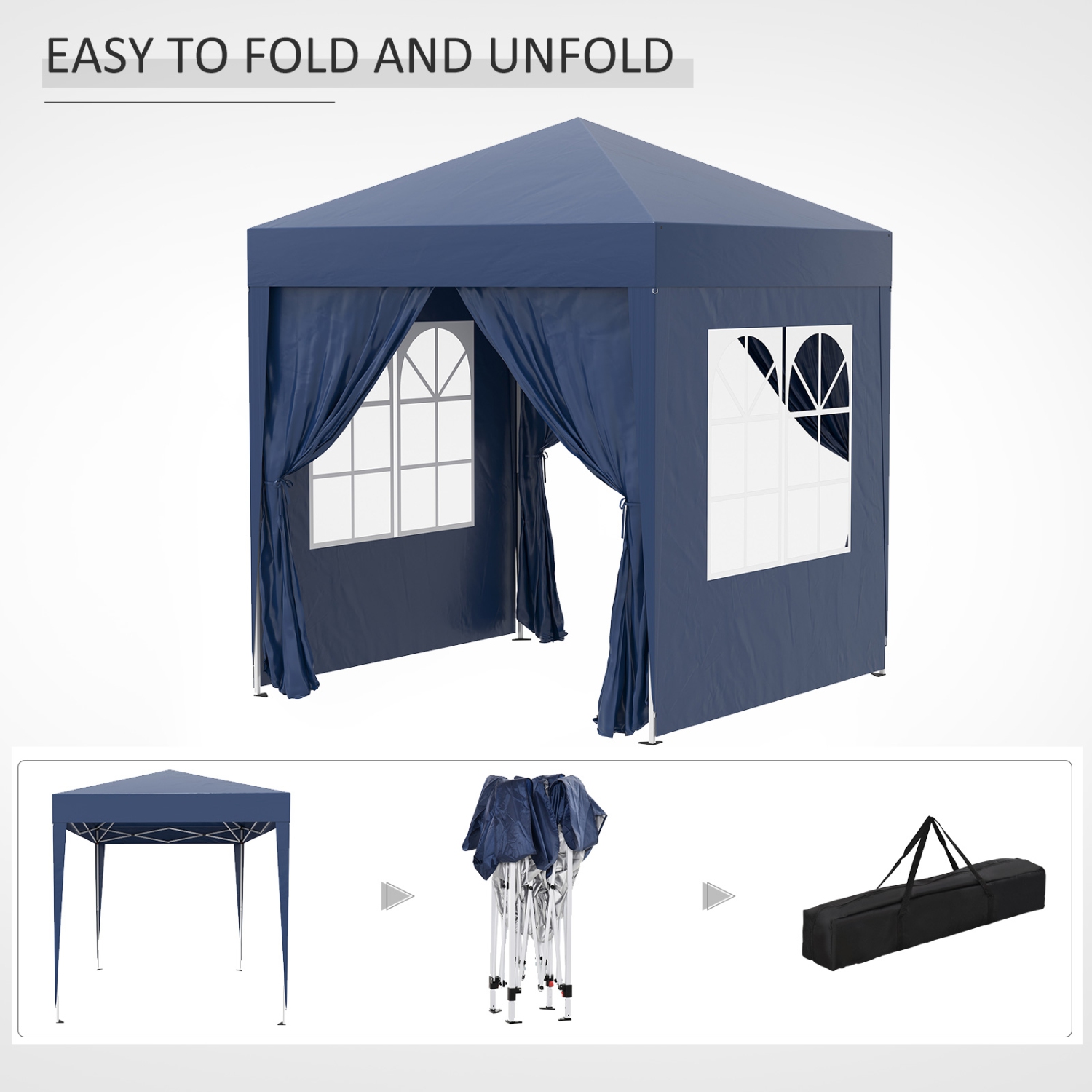 Outsunny 6.6'x6.6' Pop Up Gazebo Canopy Tent with Sidewalls, Instant Sun Shelter, with Carry Bag, for Outdoor, Garden, Patio, Blue