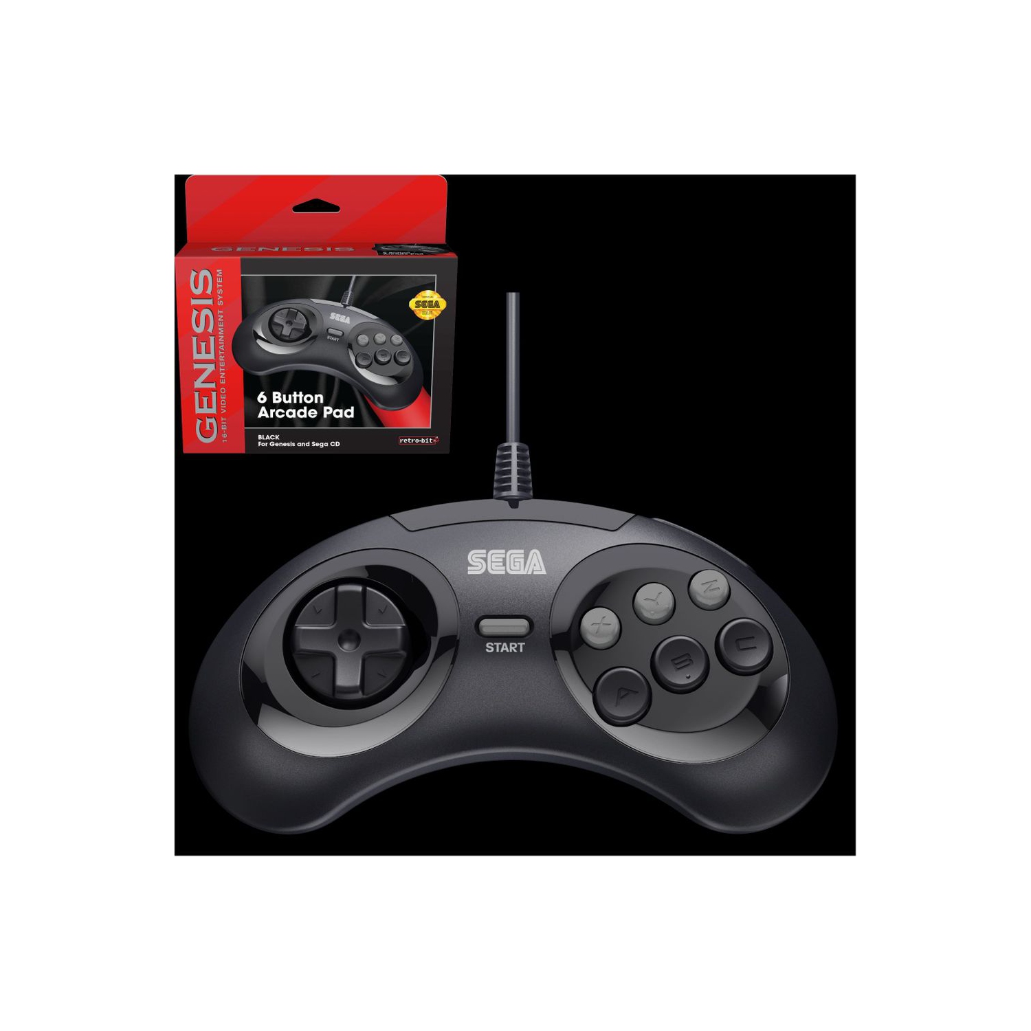 Retro-Bit SEGA Genesis 6-Button Arcade Pad, Black
