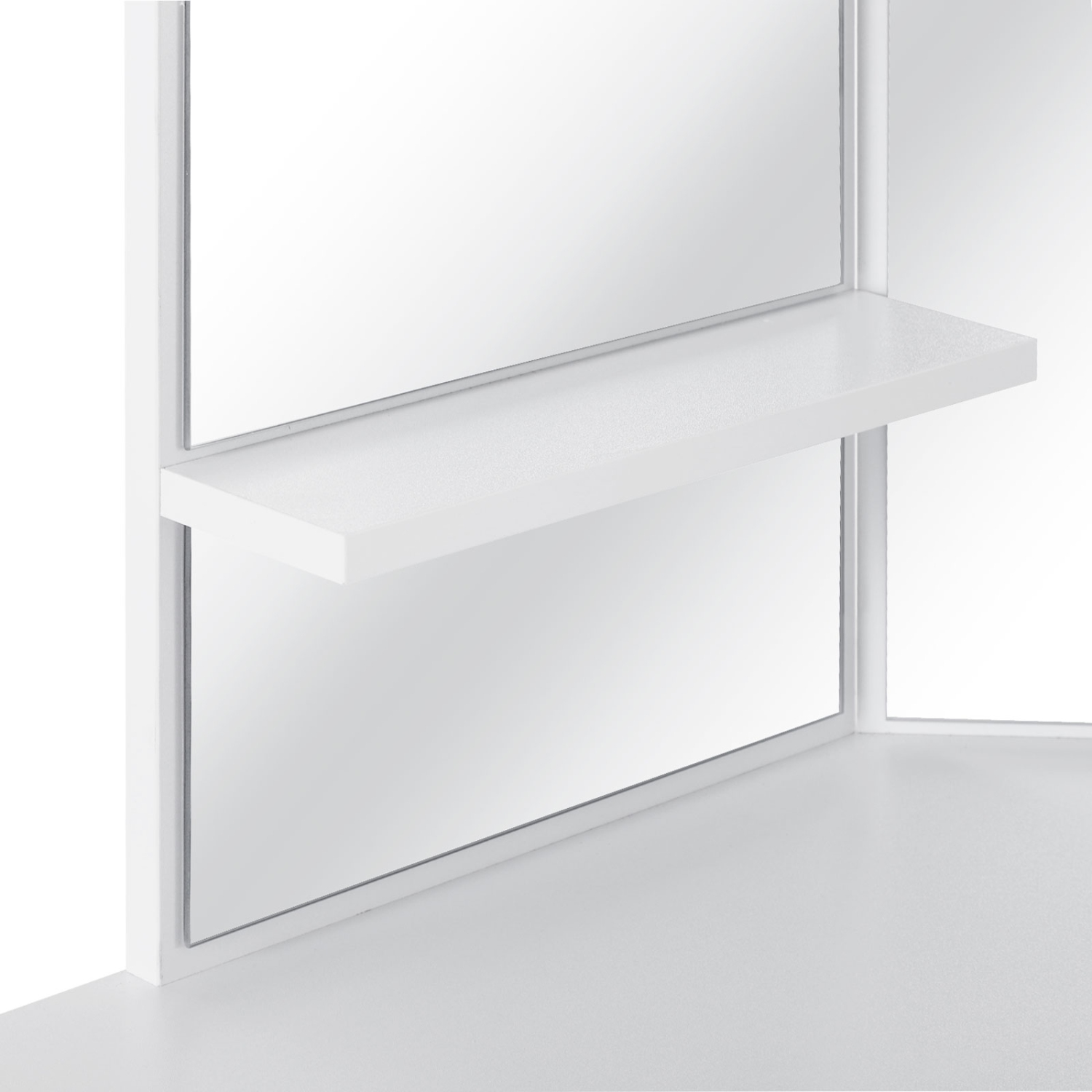 HOMCOM Corner Vanity Desk with Mirror, Makeup Vanity Table with 5 Drawers and Open Shelves, Dressing Table with 3-piece Mirror for Bedroom, White