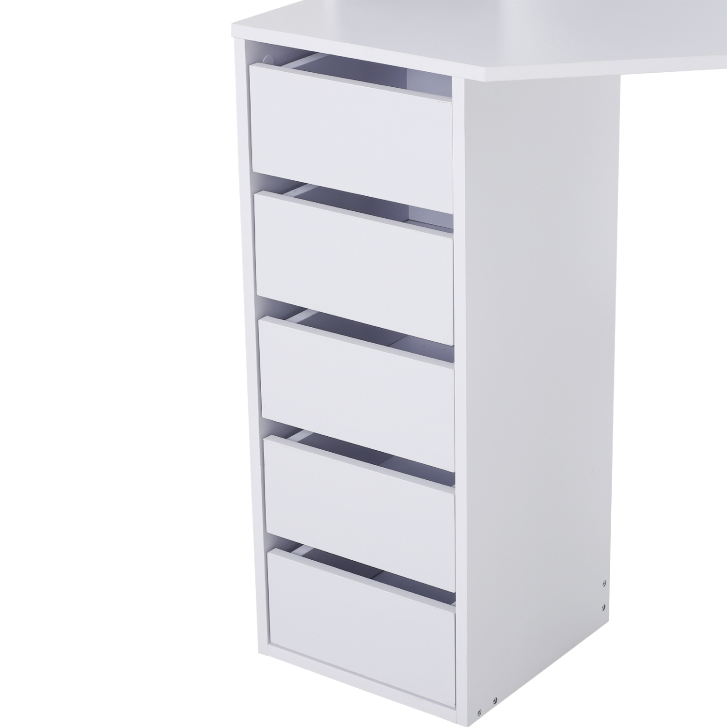 HOMCOM Corner Vanity Desk with Mirror, Makeup Vanity Table with 5 Drawers and Open Shelves, Dressing Table with 3-piece Mirror for Bedroom, White