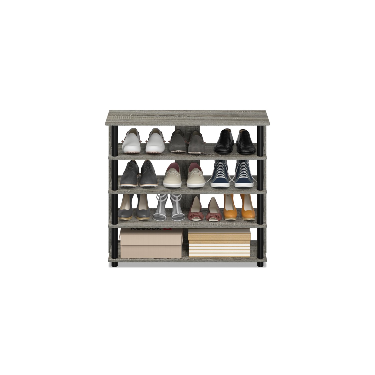 Furinno Turn-N-Tube Engineered Wood 5-Tier Wide Shoe Rack in French Oak Gray