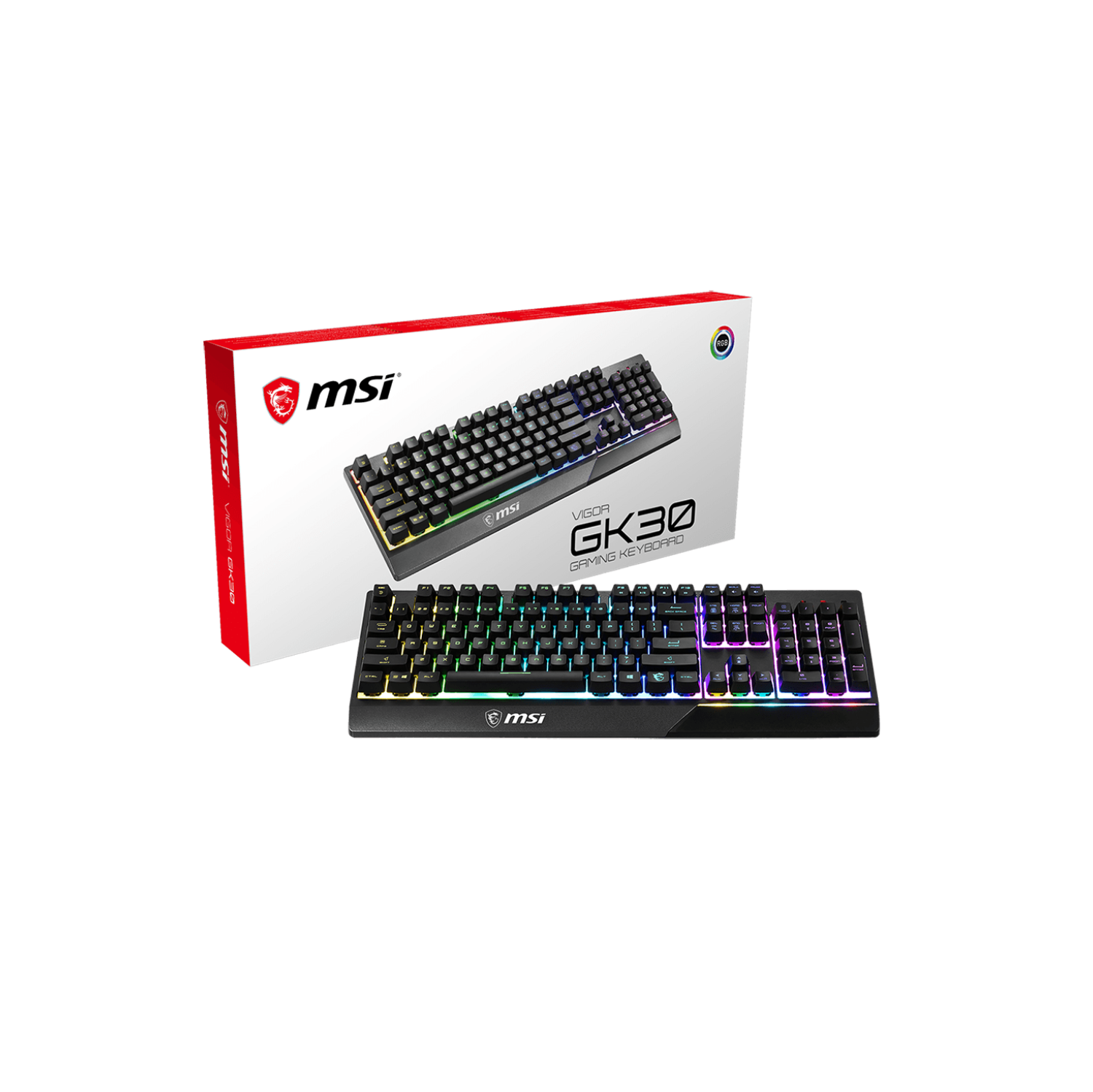 MSI Vigor GK30 USB Wired Gaming Keyboard with RGB Backlight and Water Repellent, Black