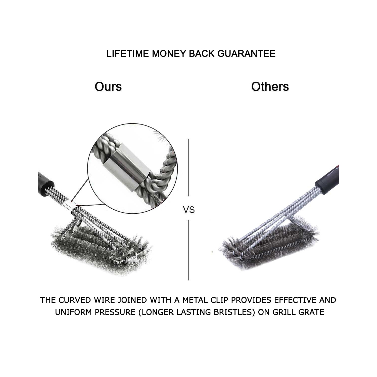 3 in 1 Metal Clip Steel Brush - Heavy Duty Barbecue Cleaner Tools, Perfect for Weber Charcoal, Charbroil, Gas, Electric