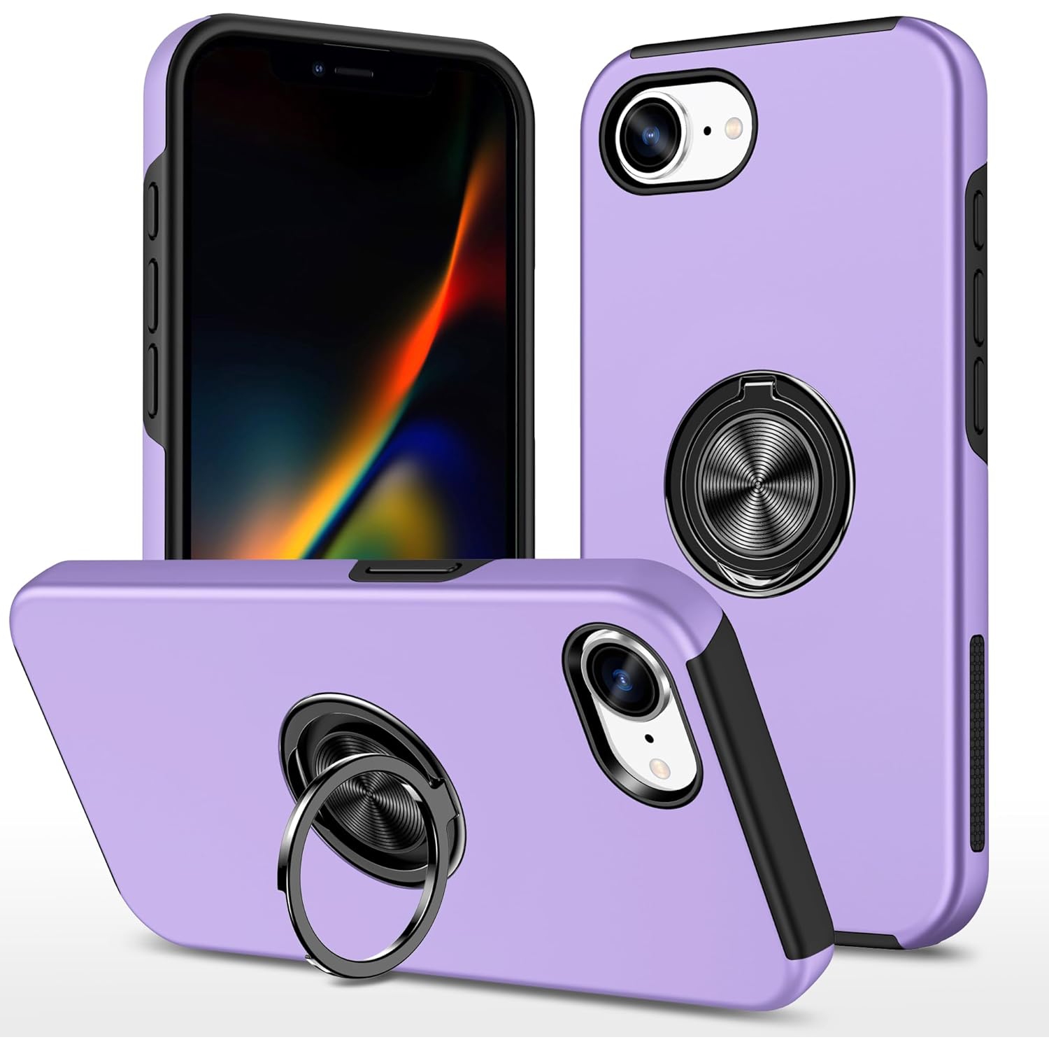 TopSave "Hidden Series" Solid Color PC Back Combine w/Inner Black TPU Bumper Kickstand Armor Case For iPhone 16e, Purple