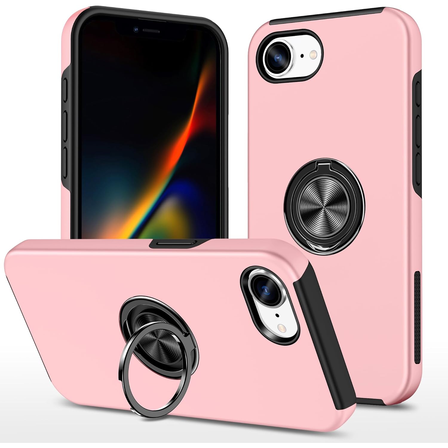 TopSave "Hidden Series" Solid Color PC Back Combine w/Inner Black TPU Bumper Kickstand Armor Case For iPhone 16e, Pink