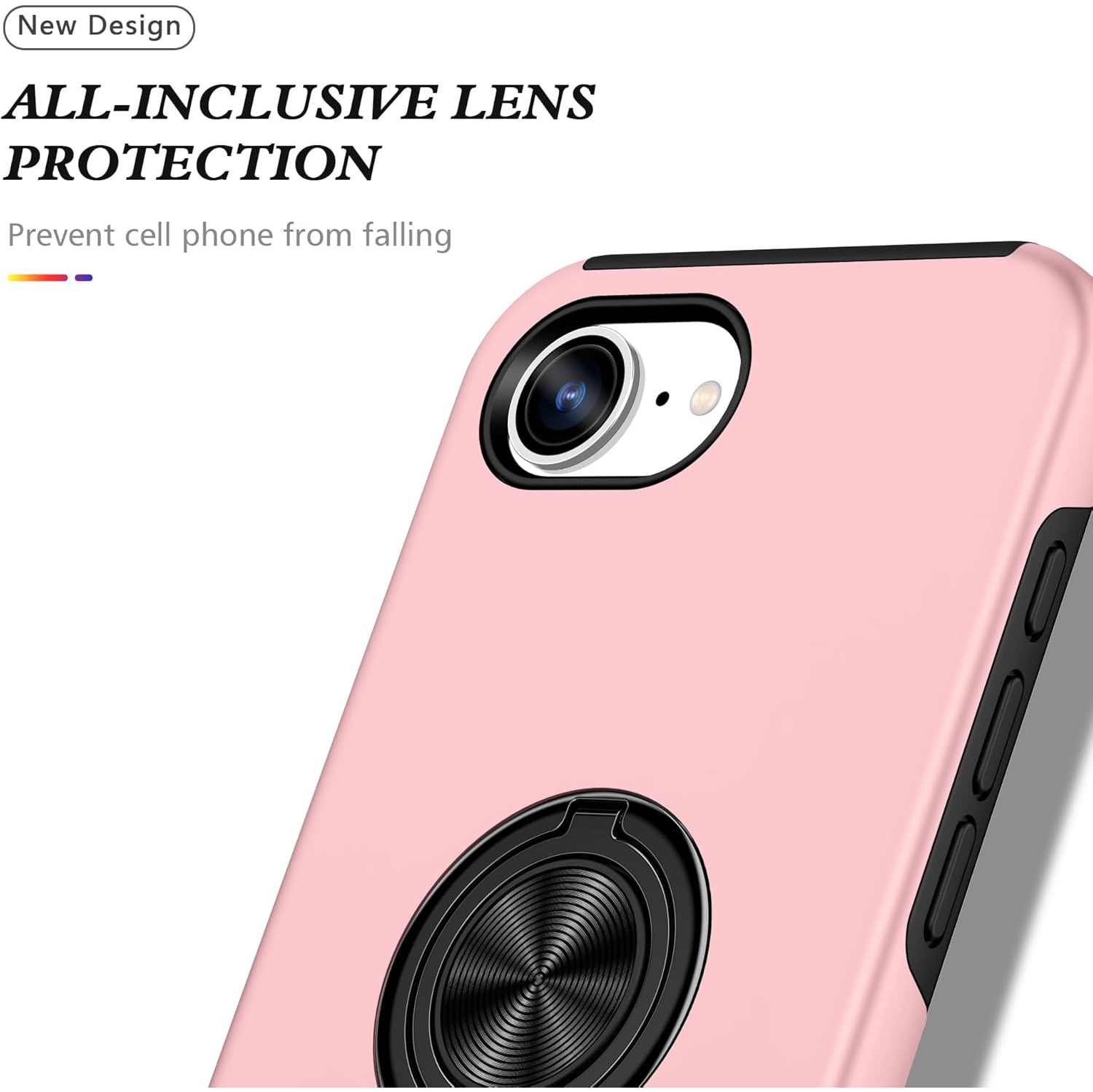 TopSave "Hidden Series" Solid Color PC Back Combine w/Inner Black TPU Bumper Kickstand Armor Case For iPhone 16e, Pink