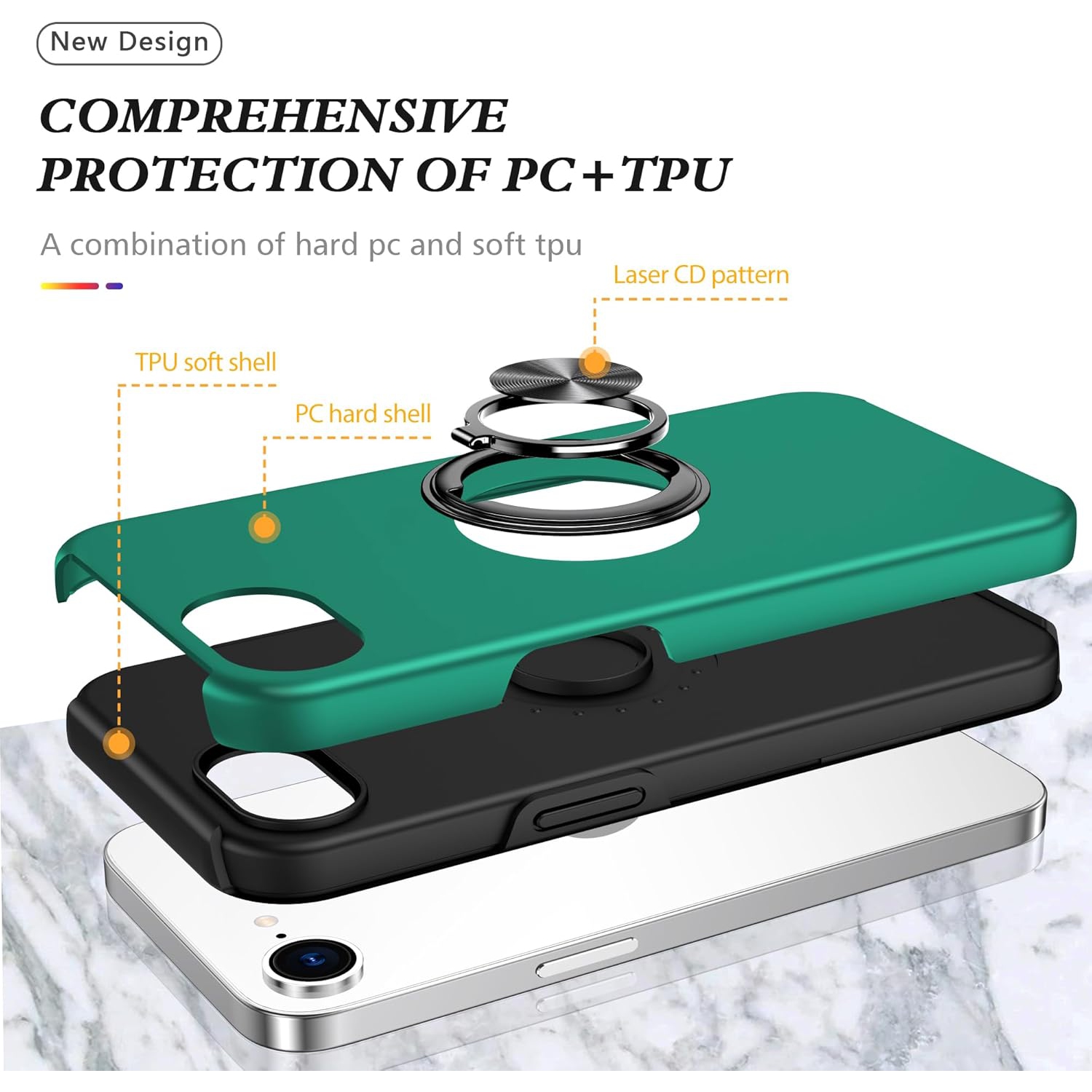 TopSave "Hidden Series" Solid Color PC Back Combine w/Inner Black TPU Bumper Kickstand Armor Case For iPhone 16e, Green