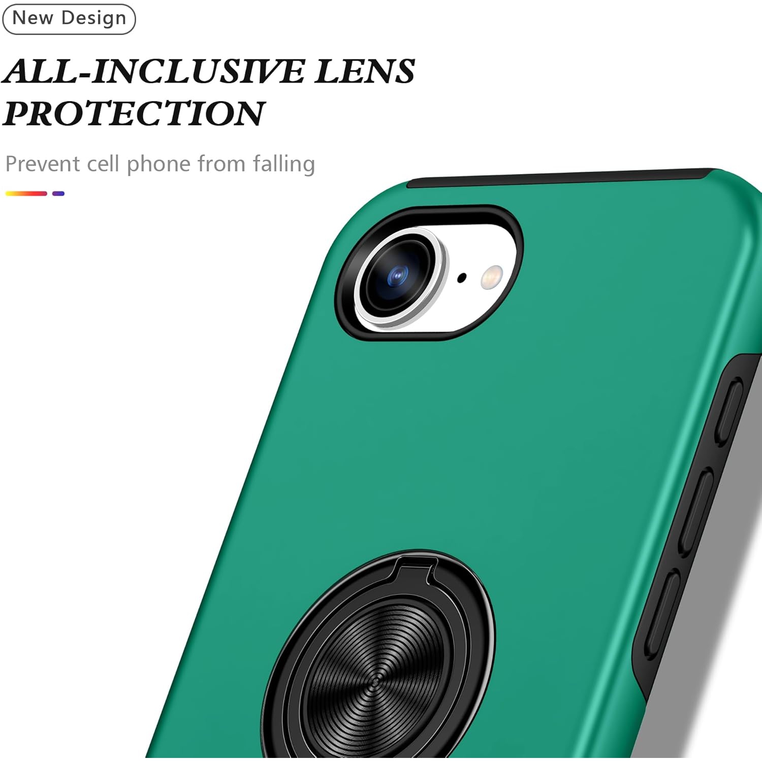 TopSave "Hidden Series" Solid Color PC Back Combine w/Inner Black TPU Bumper Kickstand Armor Case For iPhone 16e, Green