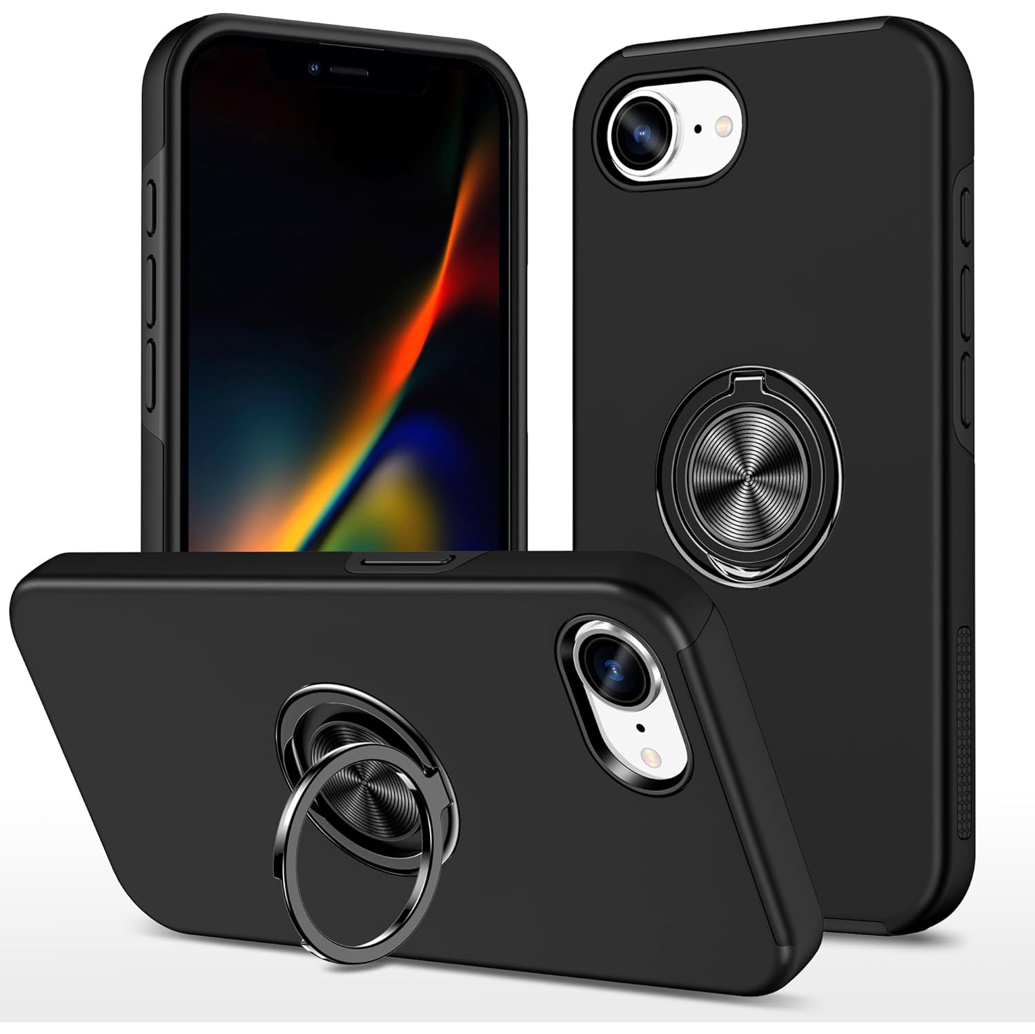 TopSave "Hidden Series" Solid Color PC Back Combine w/Inner Black TPU Bumper Kickstand Armor Case For iPhone 16e, Black