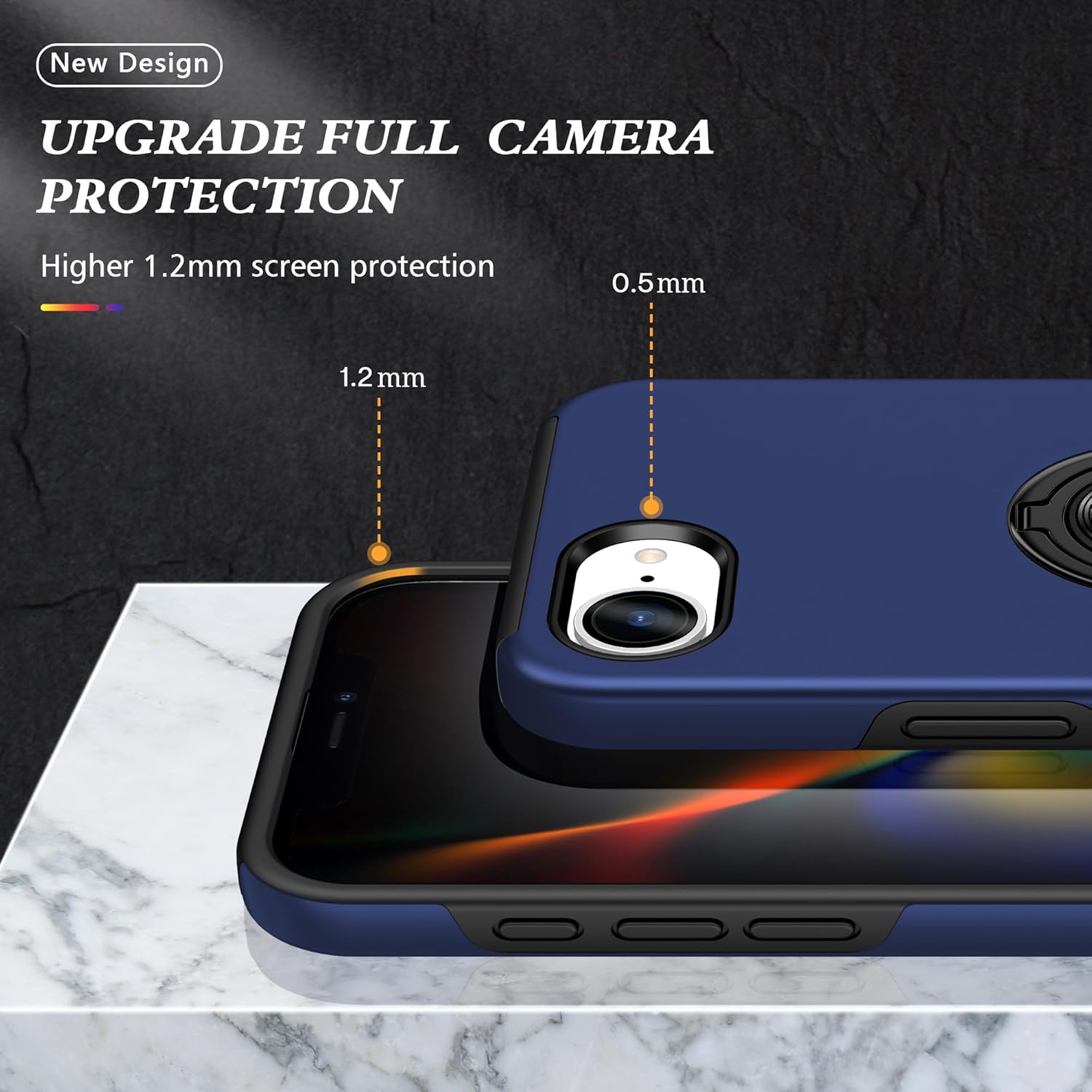 TopSave "Hidden Series" Solid Color PC Back Combine w/Inner Black TPU Bumper Kickstand Armor Case For iPhone 16e, Navy Blue