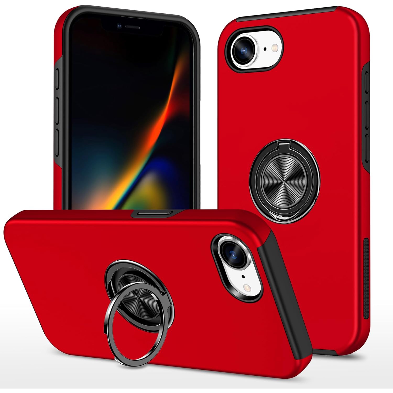 TopSave "Hidden Series" Solid Color PC Back Combine w/Inner Black TPU Bumper Kickstand Armor Case For iPhone 16e, Red