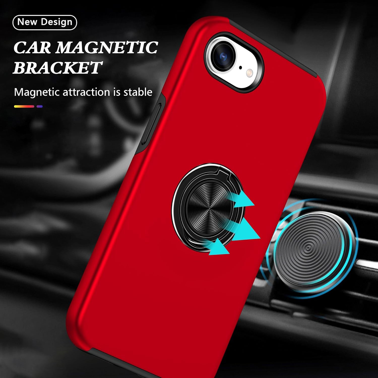 TopSave "Hidden Series" Solid Color PC Back Combine w/Inner Black TPU Bumper Kickstand Armor Case For iPhone 16e, Red