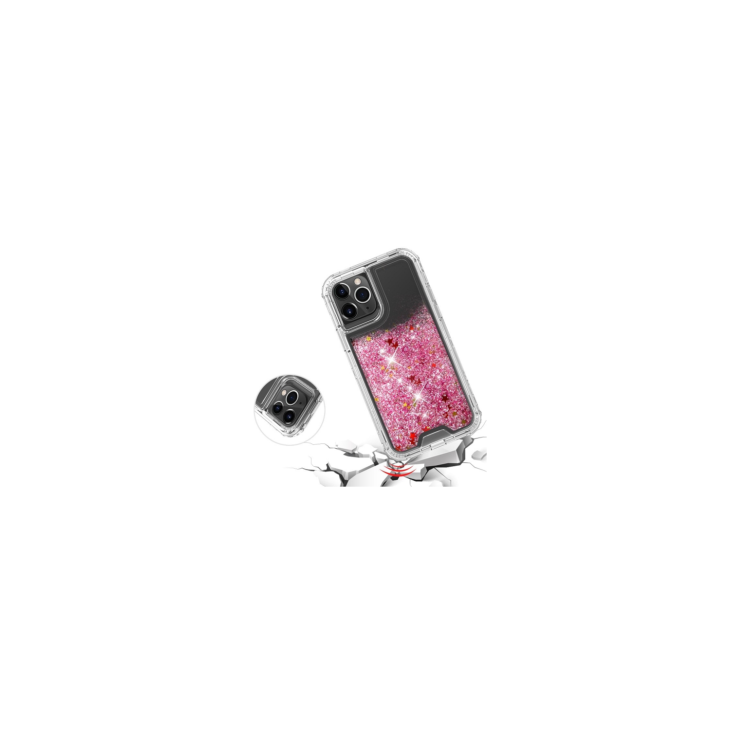 Bling Sparkle Defender Case For Iphone 11 Pro Max, Clear Case Pink Glitter