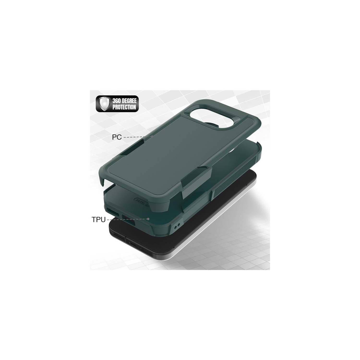 TopSave New Style Matt Polish PC+TPU 2-en-1 Slim, antichoc, robuste, étui protecteur Armor pour Google Pixel 9a 6,3&nbsp;po 5G, vert armée