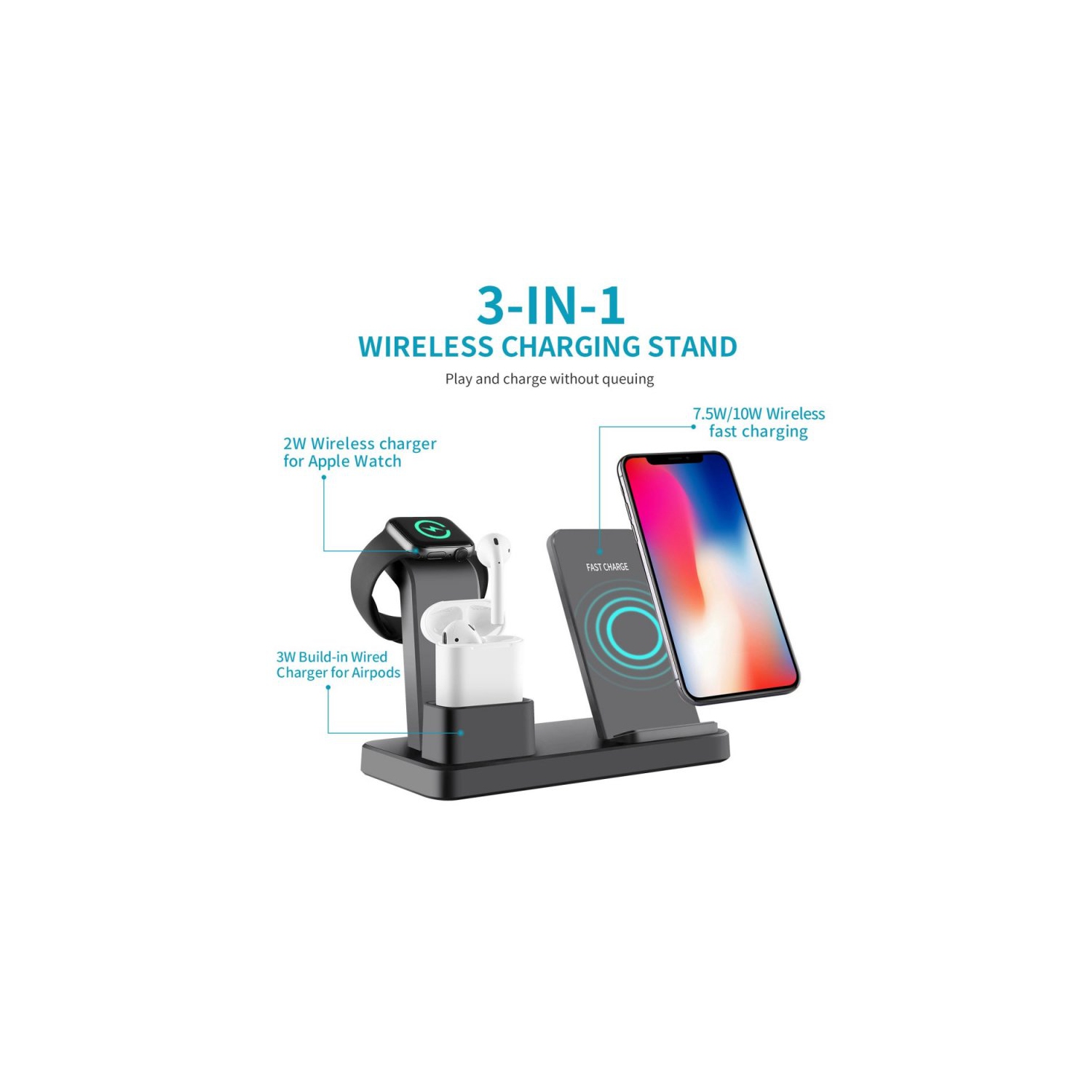 3 in 1 Detachable & Magnetic Wireless Charger Stand Station for Apple Watch iWatch AirPods 1 2 iPhone XR 11 12 13 Mini Pro Max