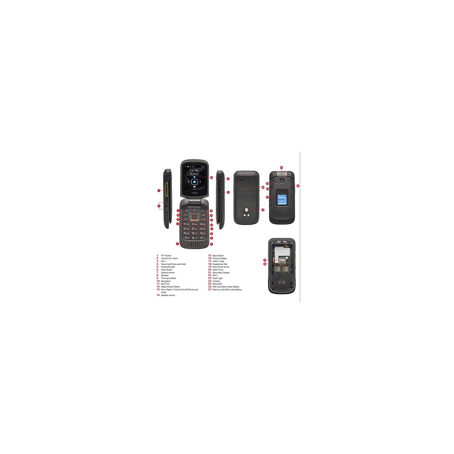 Refurbished - Sonim XP3 XP3800 Black Unlocked 8GB ROM/1G RAM Flip Phone-(Certified Refurbished)
