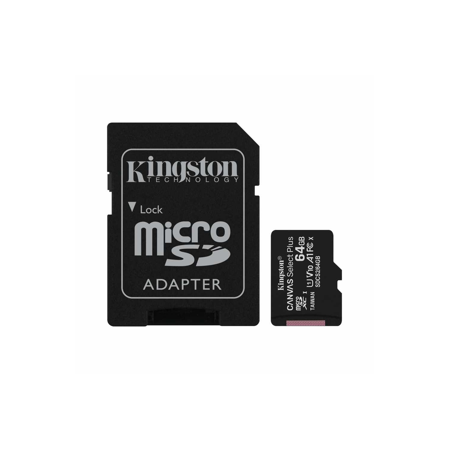 Kingston - Set of 2 Micro SDXC Canvas Select Plus Cards, 100R, A1, C10, 64GB with 1 Adapter