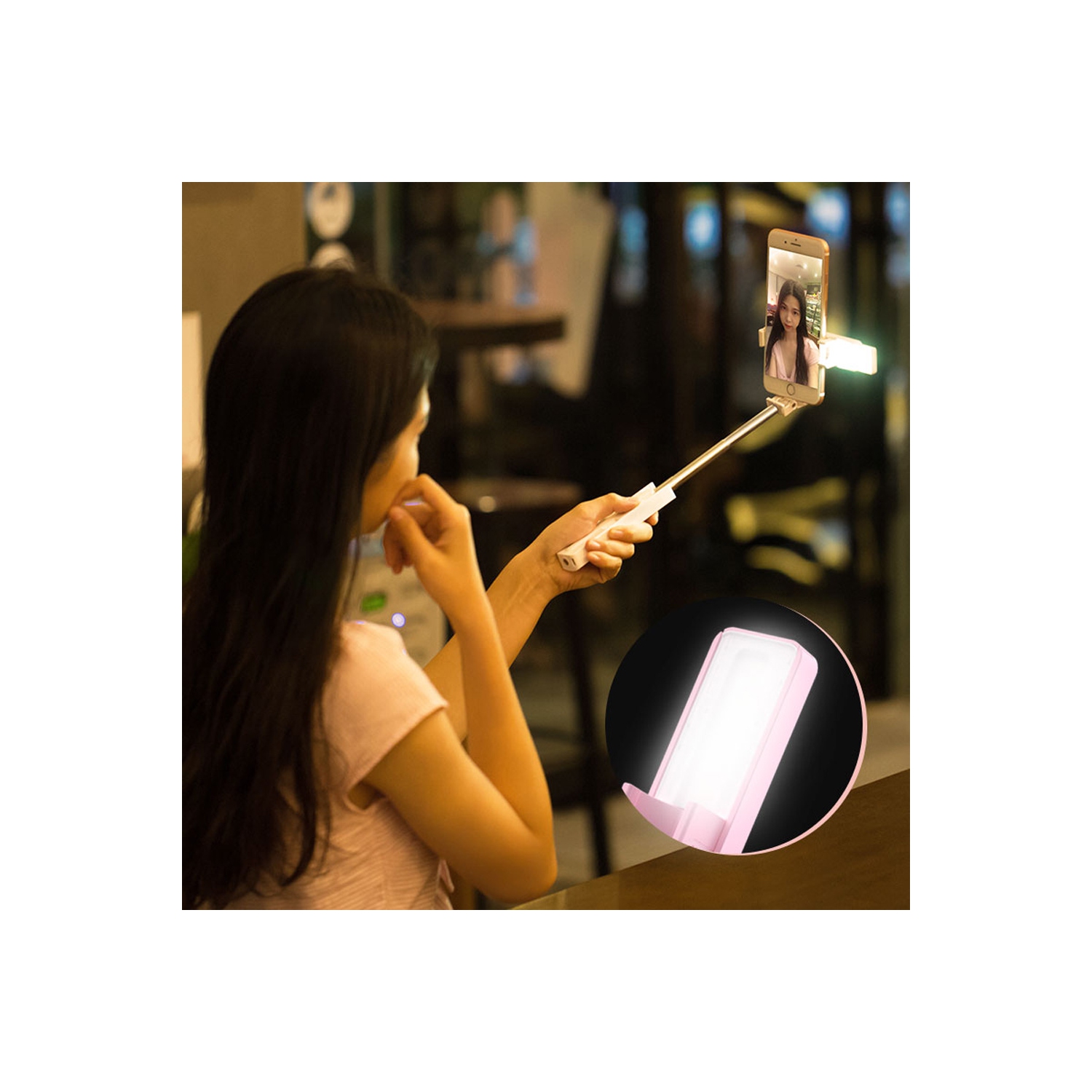 axGear Bâton de selfie avec support de téléphone extensible à distance Bluetooth Light Fill LED