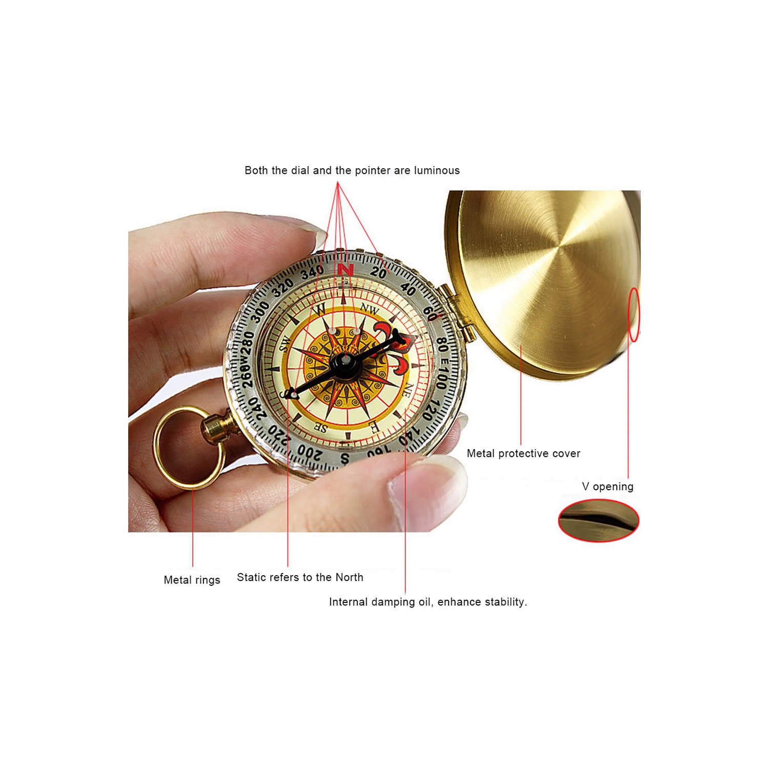 L’accessoire de randonnée de camping de style militaire en laiton Compass Pocket d’axGear pour montre