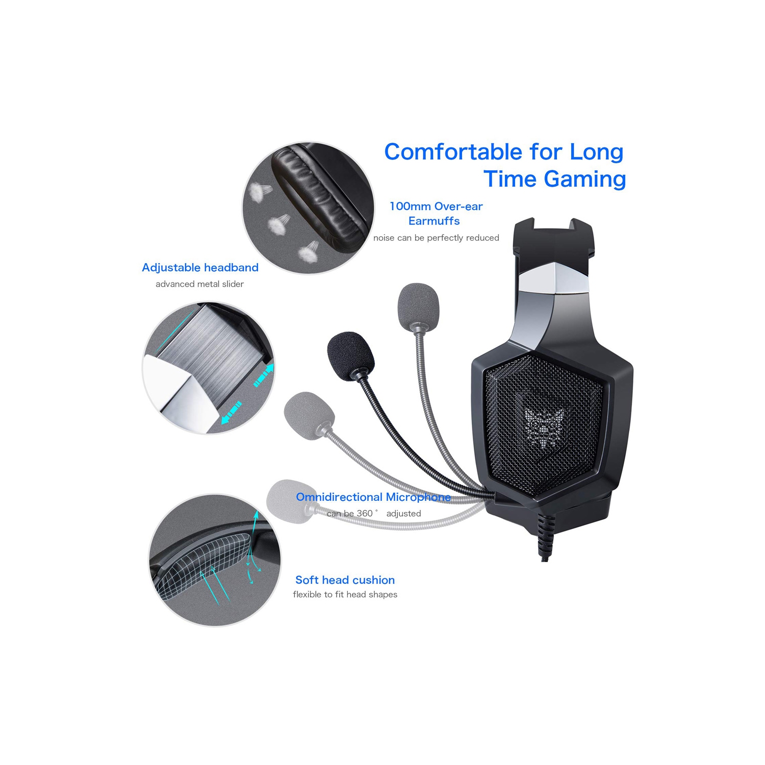 axGear Onikuma K8 Wired Stereo Over Ear Gaming Headset with RGB Light 3.5mm Audio Jack