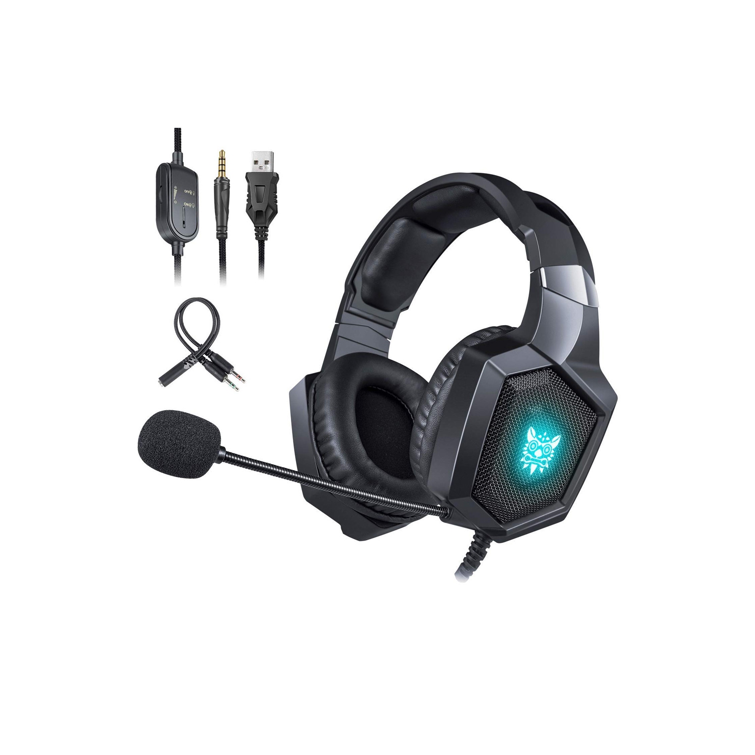 axGear Onikuma K8 Wired Stereo Over Ear Gaming Headset with RGB Light 3.5mm Audio Jack