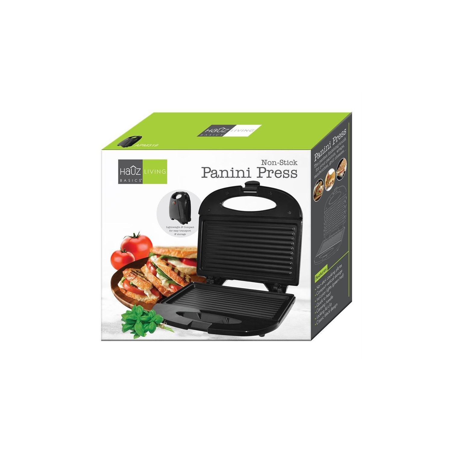 Haupz APM319 - Presse à panini antiadhésive, légère et compacte, noire