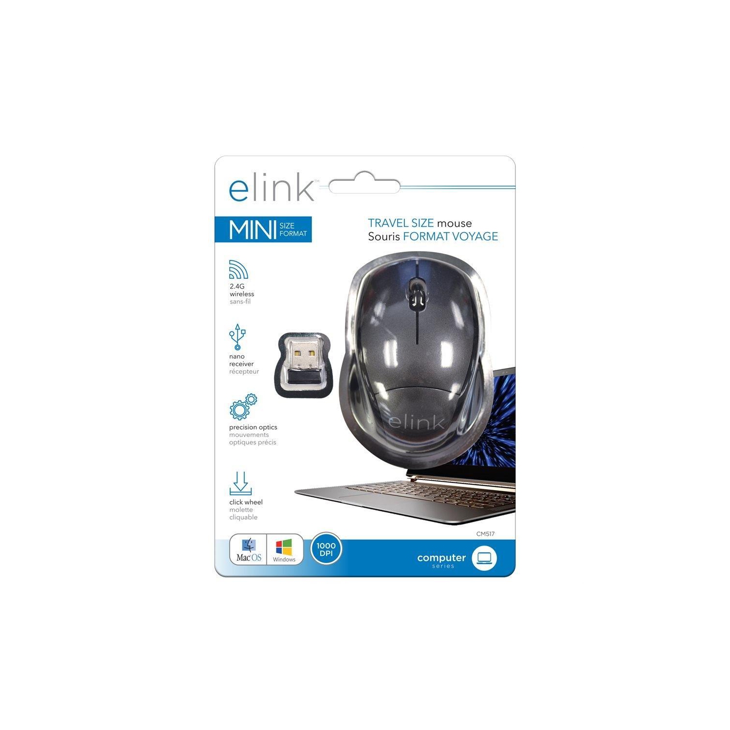 Elink CM517 - Travel Size Wireless Optical Mouse with Click Wheel and Nano Receiver, Gray