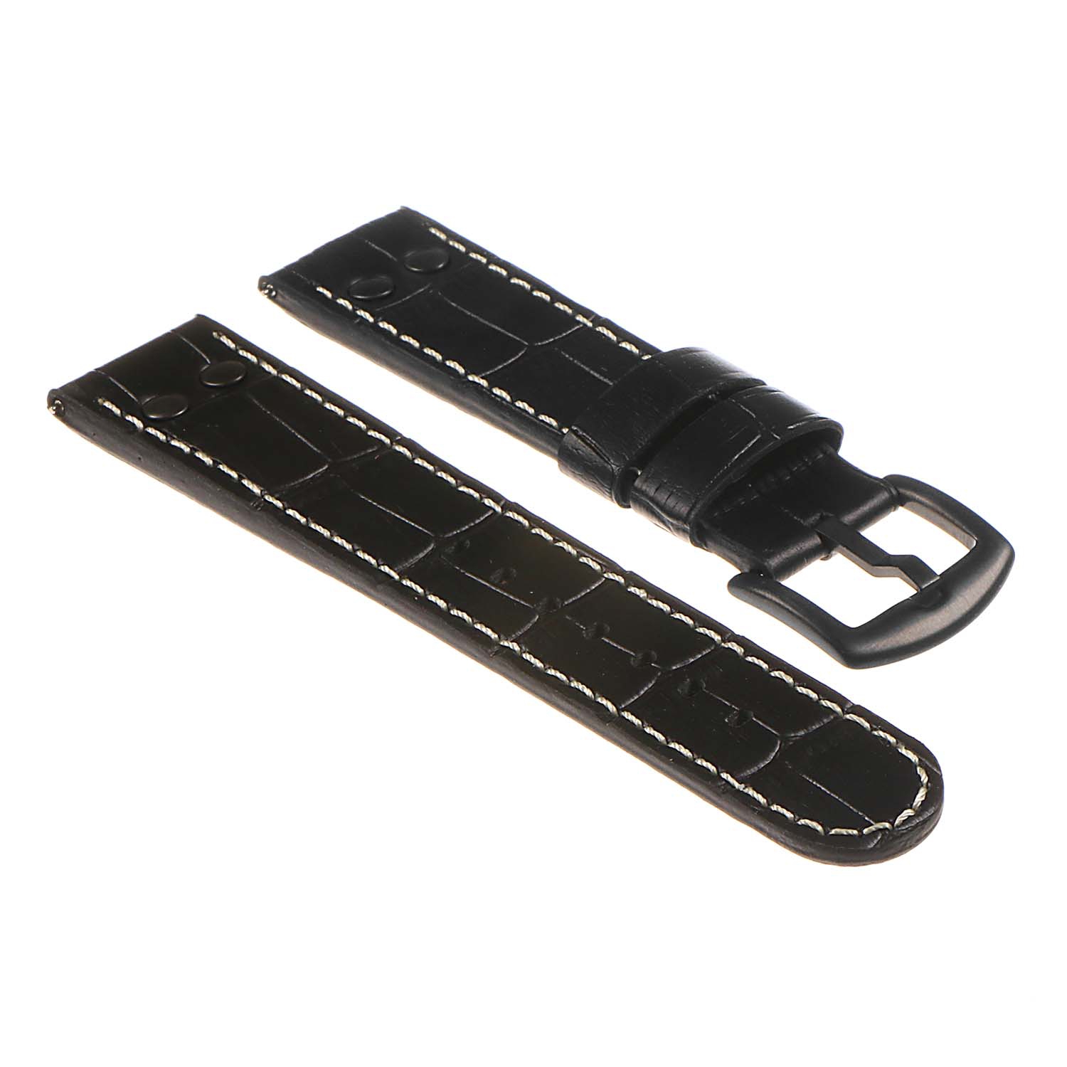 DASSARI Croc Embossed Leather Pilot 22mm Watch Band Strap for Garmin Legacy Hero 45mm - Black (Black Buckle)