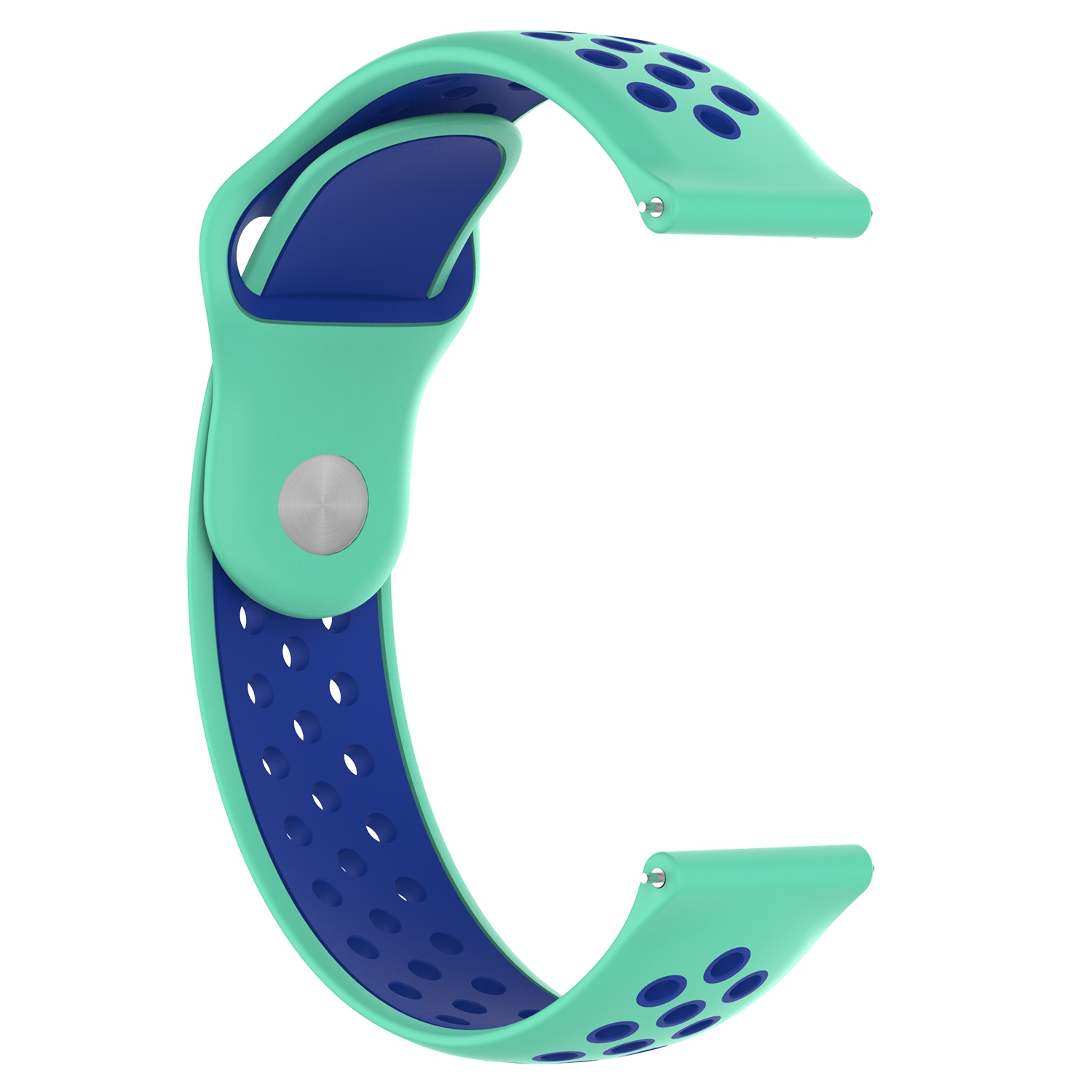 StrapsCo Perforated Silicone Rubber Watch Band Strap for Lenovo HW10 Bluetooth Watch - Mint Green & Blue