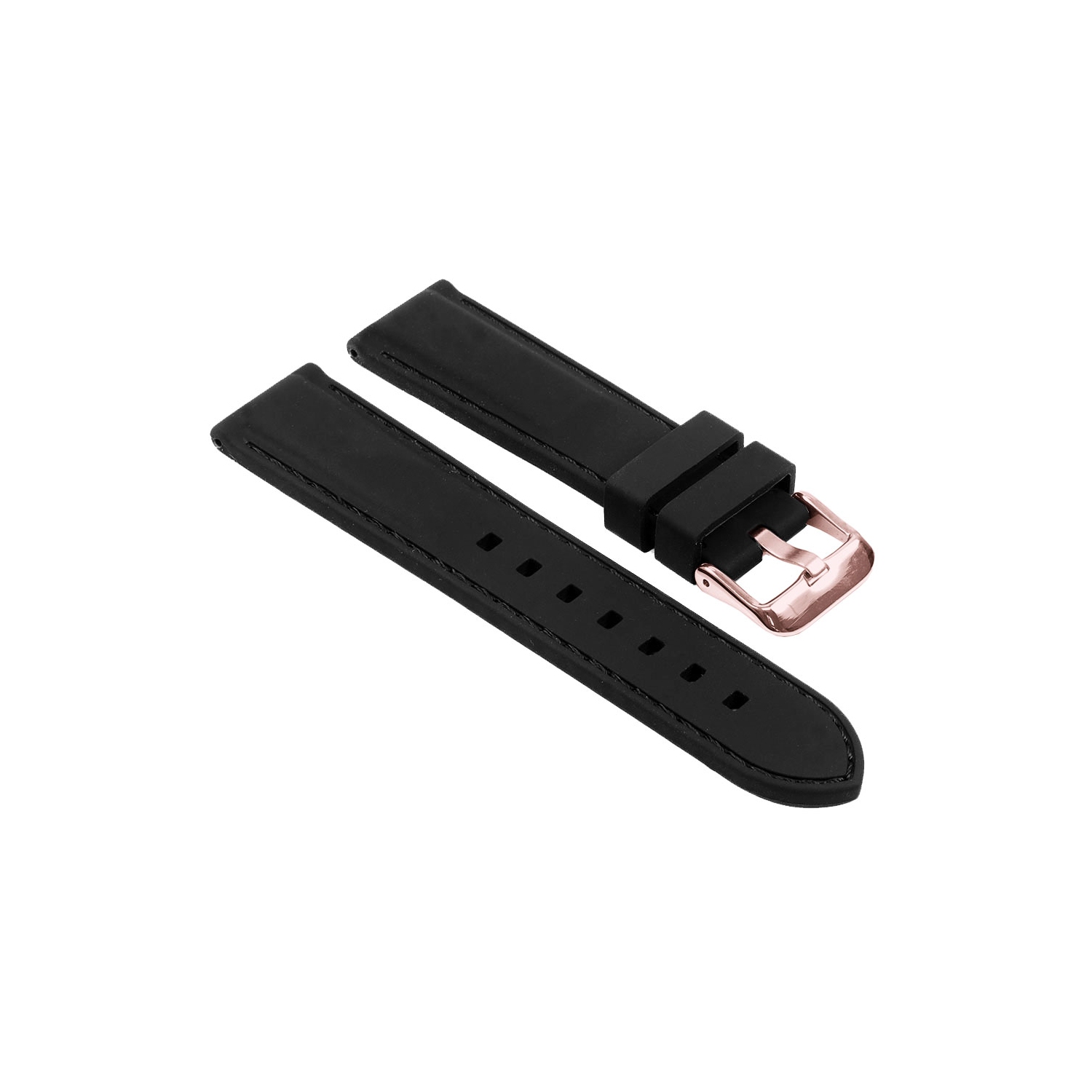StrapsCo Silicone Rubber Watch Band Strap with Stitching for Michael Kors MKGO Watch - Black (Rose Gold Buckle)