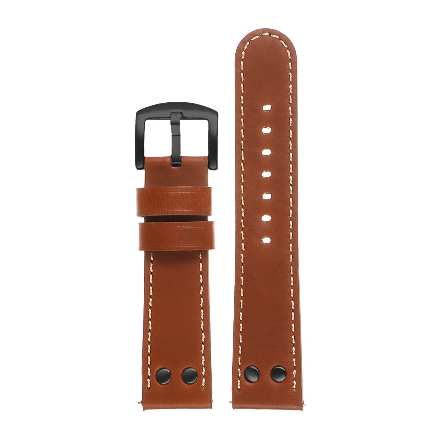 DASSARI Leather Pilot 22mm Watch Band Strap for LG G Watch W100 - Tan (Black Buckle)