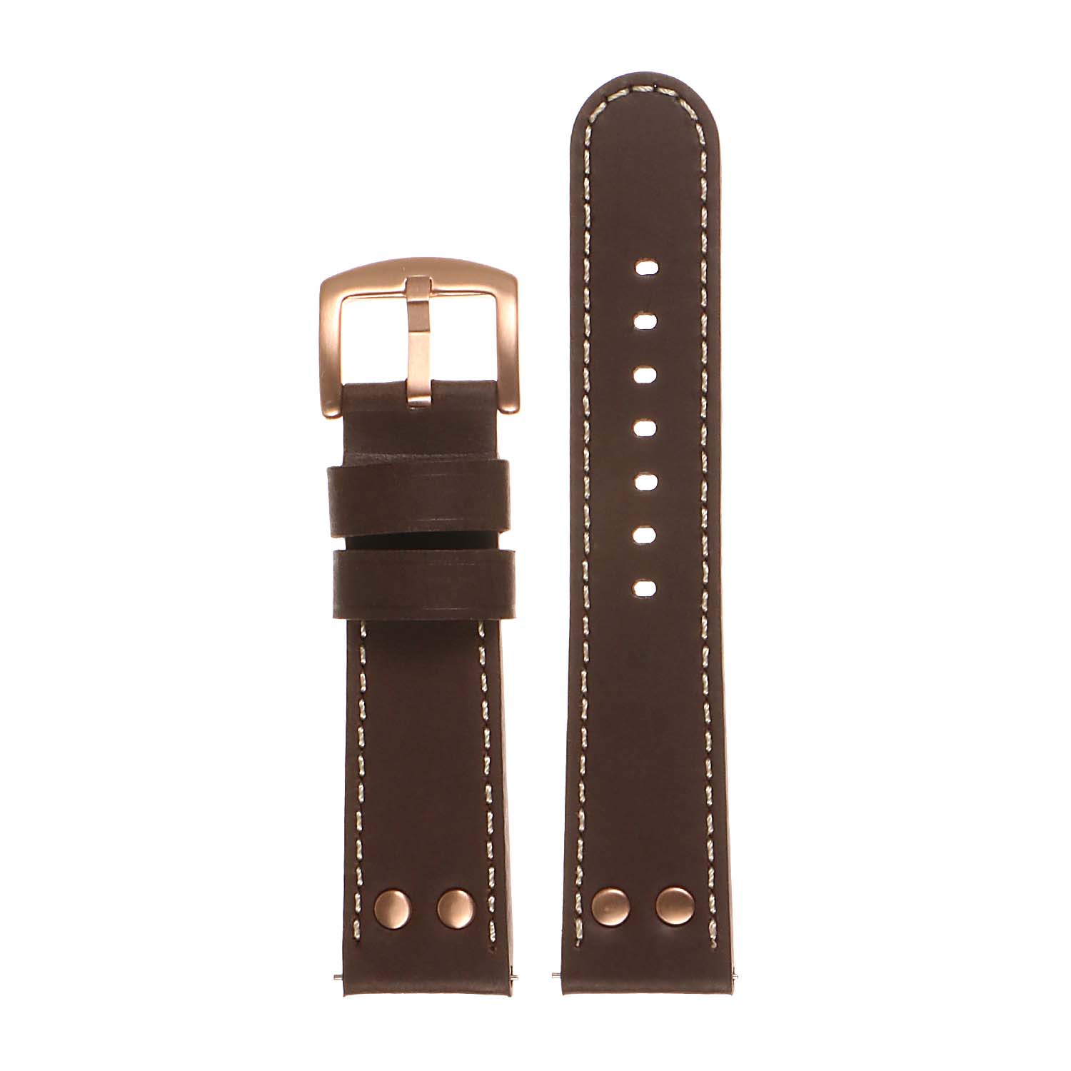 DASSARI Leather Pilot 22mm Watch Band Strap for LG G Watch W100 - Brown (Rose Gold Buckle)