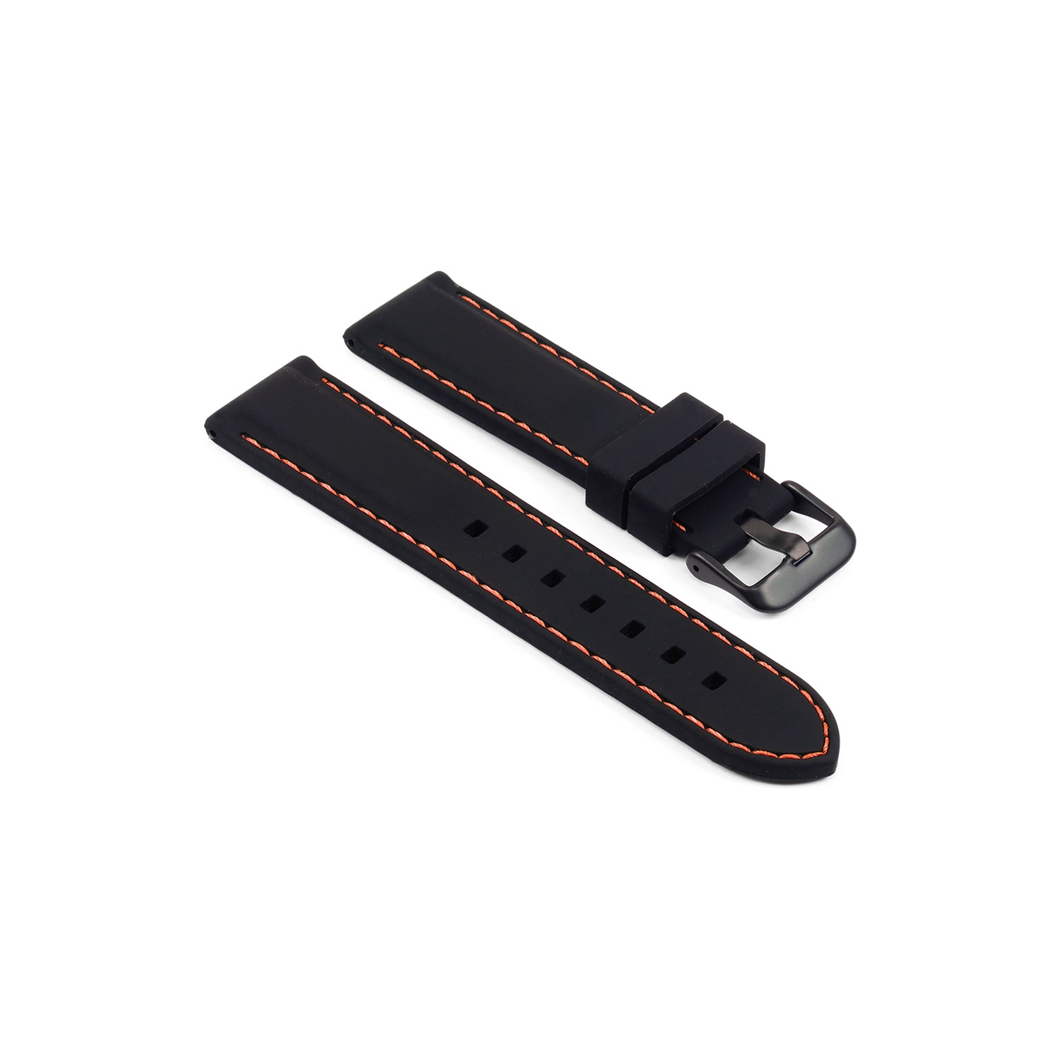 StrapsCo Silicone Rubber 22mm Watch Band Strap with Stitching for LG G Watch W100 - Black & Orange (Black Buckle)