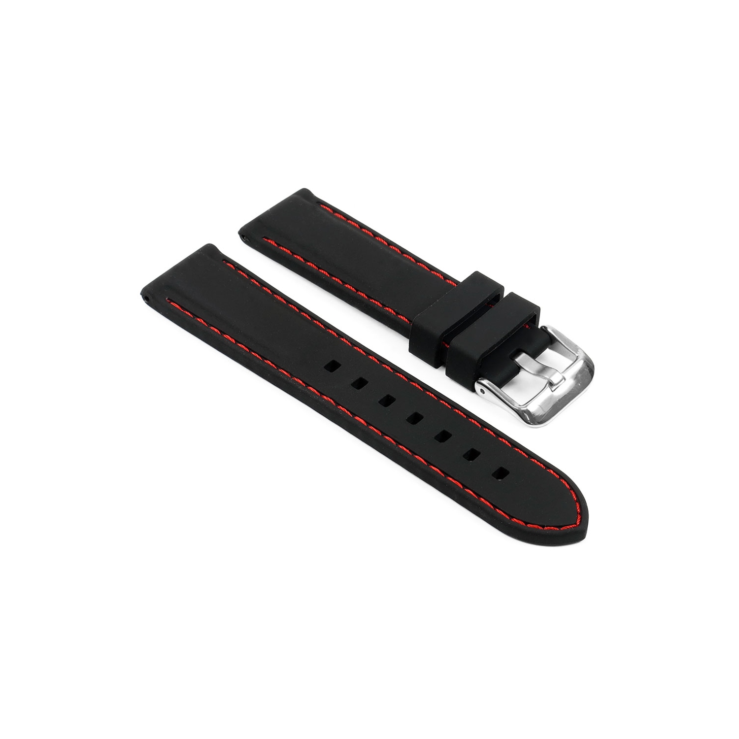 StrapsCo Silicone Rubber 22mm Watch Band Strap with Stitching for Matrix PowerWatch 2 - Black & Red