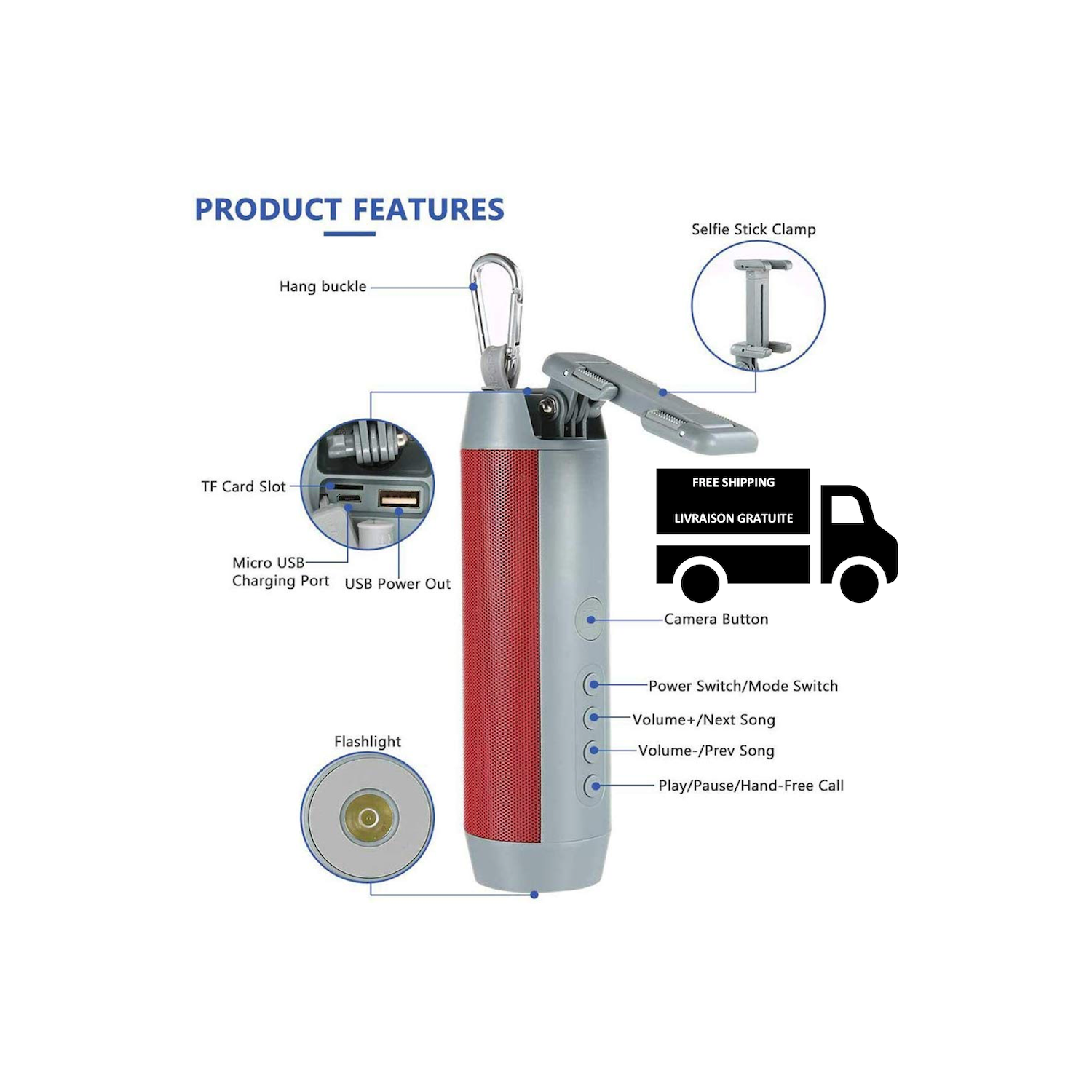 Haut-parleur portatif sans fil Bluetooth Lifestyle HD Soul de Stimula résistant aux éclaboussures iPhone d'Apple Android, perche à égoportrait,