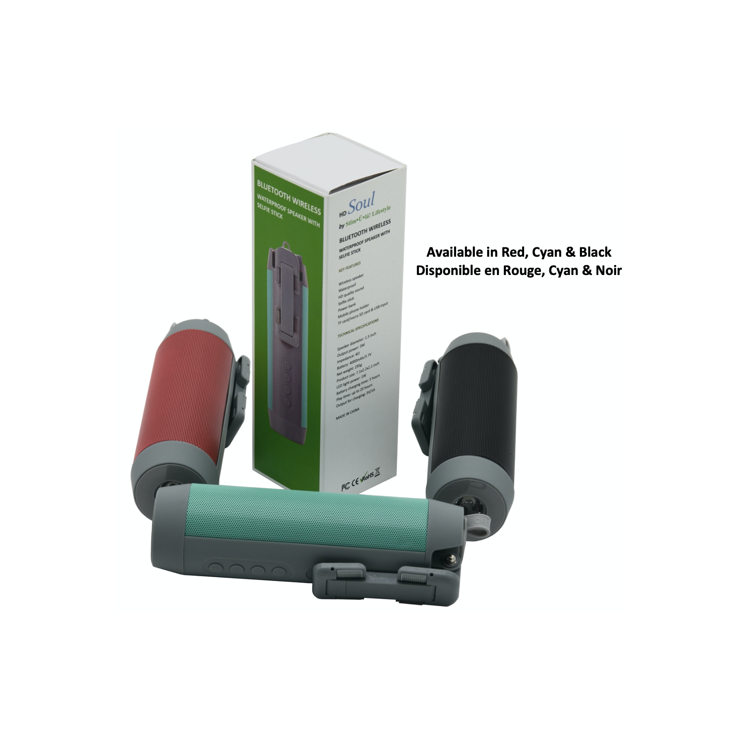 Haut-parleur portatif sans fil Bluetooth Lifestyle HD Soul de Stimula résistant aux éclaboussures iPhone d'Apple Android, perche à égoportrait,