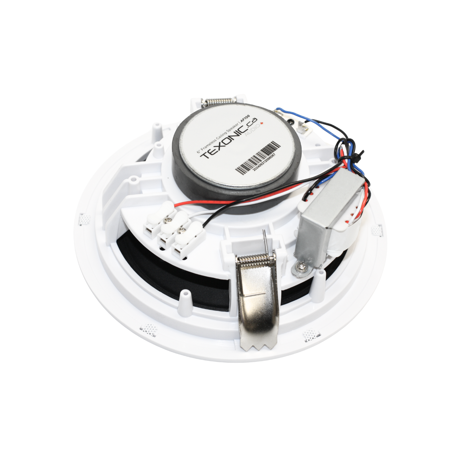 6" 70V Trim-less Commercial In-Ceiling Speaker Package with Spring Clamp Installation for Background Music Systems.