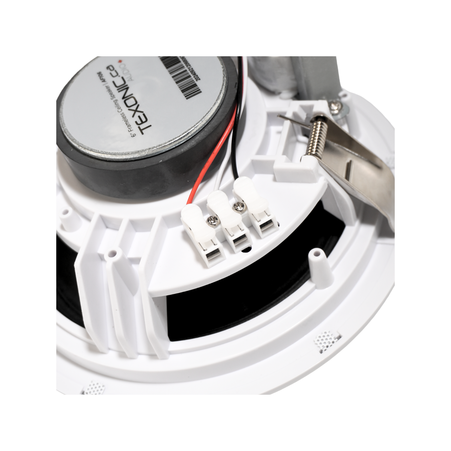 6" 70V Trim-less Commercial In-Ceiling Speaker Package with Spring Clamp Installation for Background Music Systems.