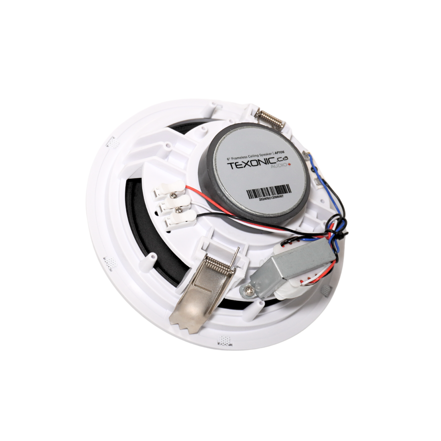 6" 70V Trim-less Commercial In-Ceiling Speaker Package with Spring Clamp Installation for Background Music Systems.