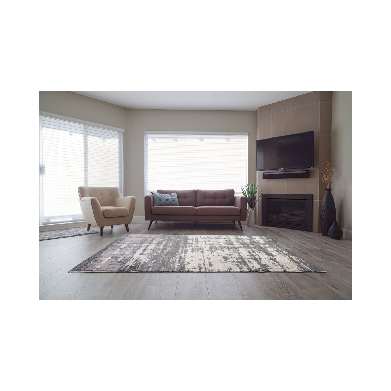 Ladole Rugs Durable Mississauga Turkish Area Rug Carpet in Grey-Cream, 5x7