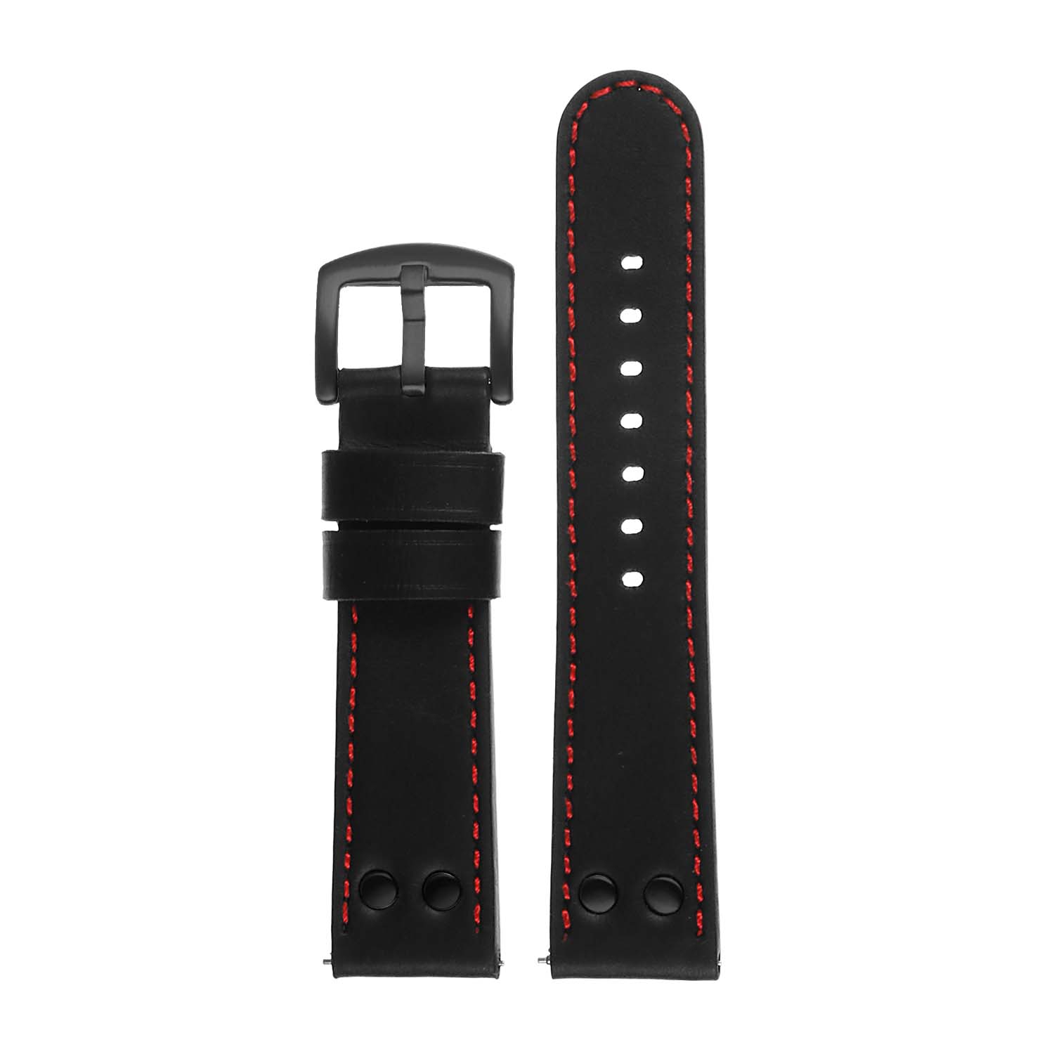 DASSARI Leather Pilot 20mm Watch Band Strap for Samsung Galaxy Watch 42mm - Black & Red (Black Buckle)