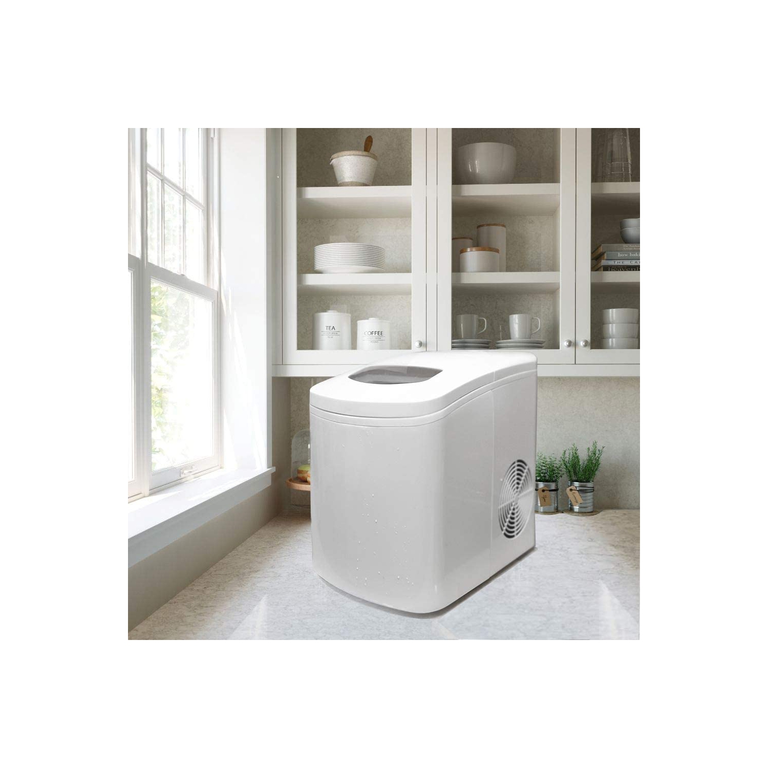 White Countertop Portable Compact Ice Maker Ice Cube Machine, for Home Office Party, Boat RV