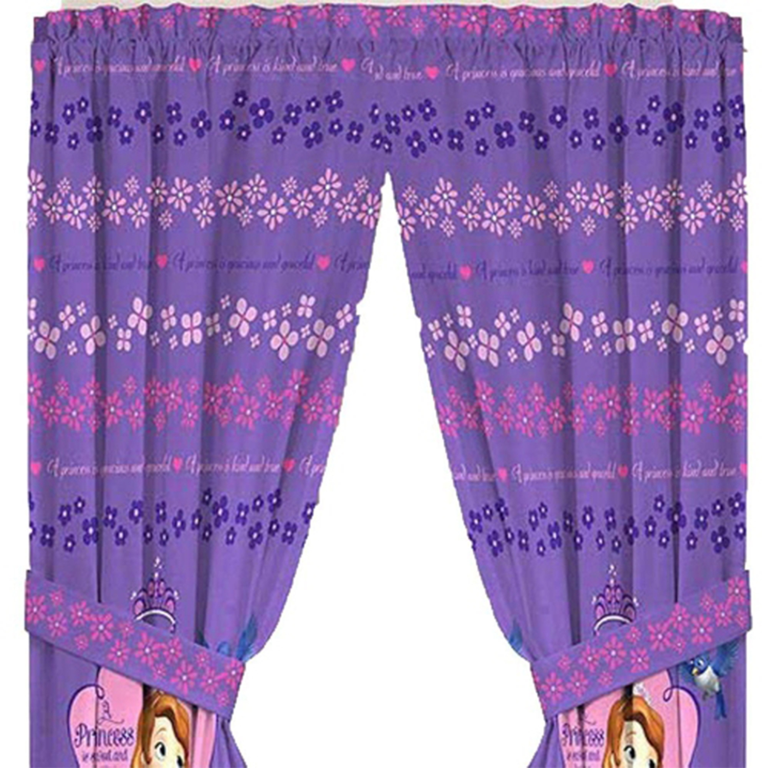 Disney Junior Sofia The First Princess Drapes Kids Window Curtains with Tie Backs- 2 Panels
