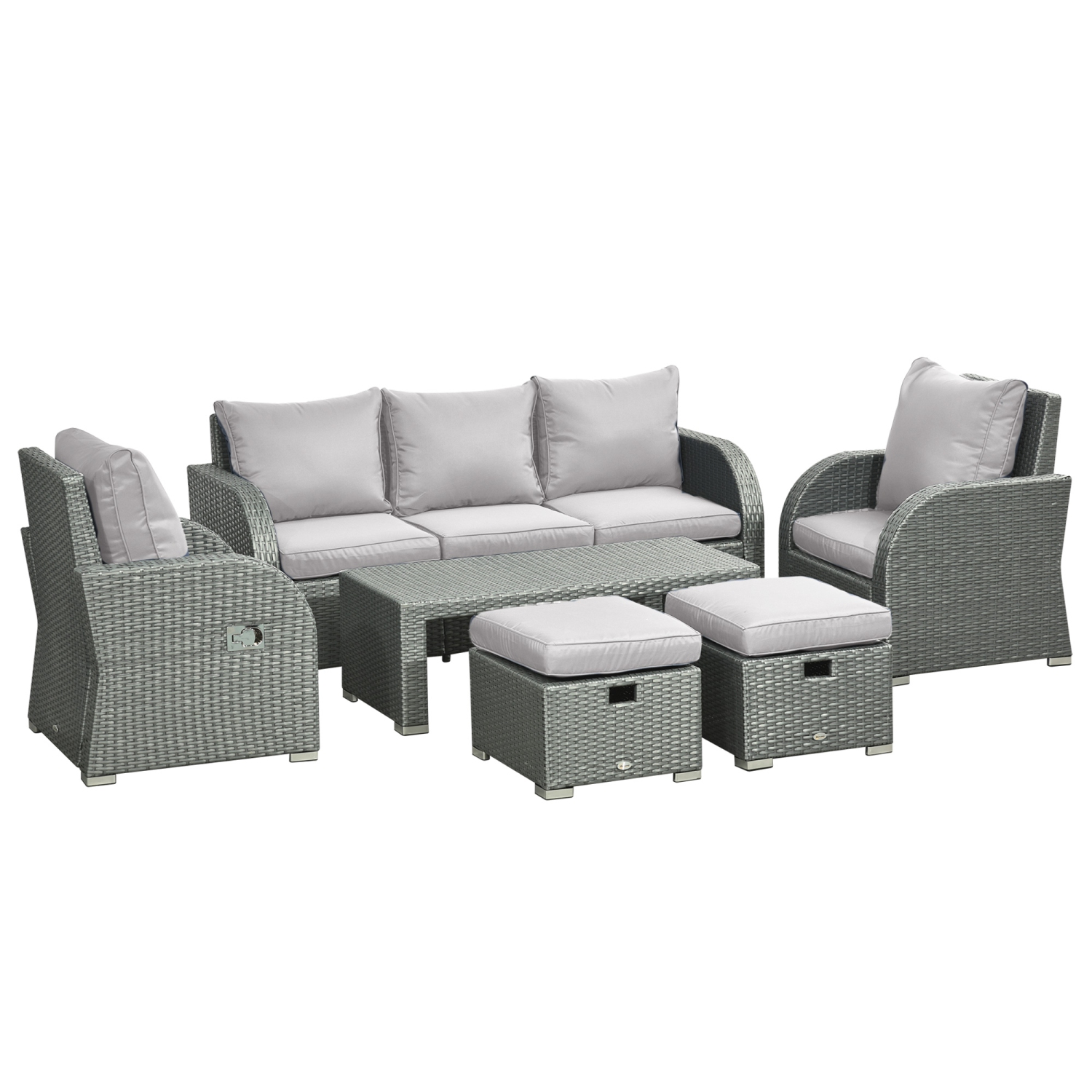Mobilier de patio Outsunny avec coussins, ensemble de patio modulaire en osier de polyéthylène de 6 pièces avec canapé à trois sièges, 2 fauteuils