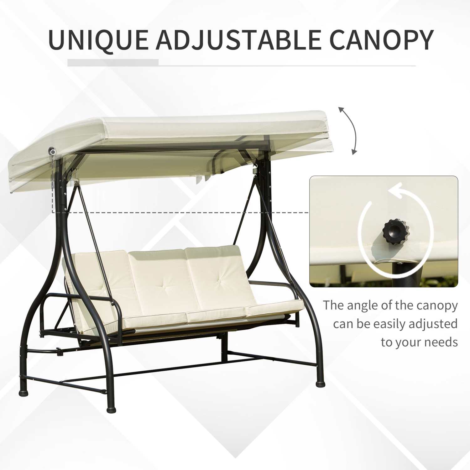Outsunny 3 Seater Patio Swing Chair Convertible Cushioned Porch Swing Bed Outdoor Swing with Canopy Beige